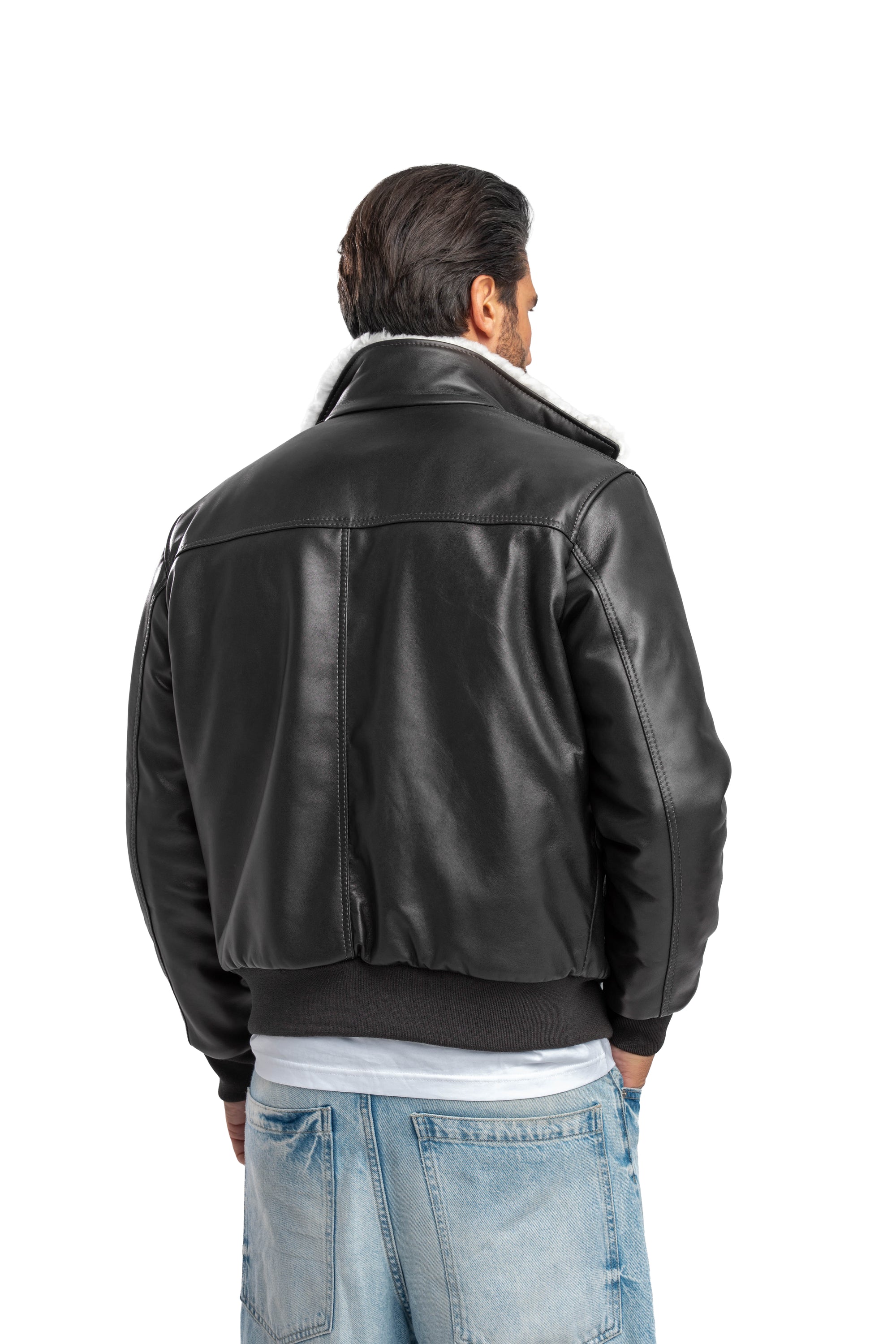 Bomber interamente in montone nero pelo bianco VAST 2