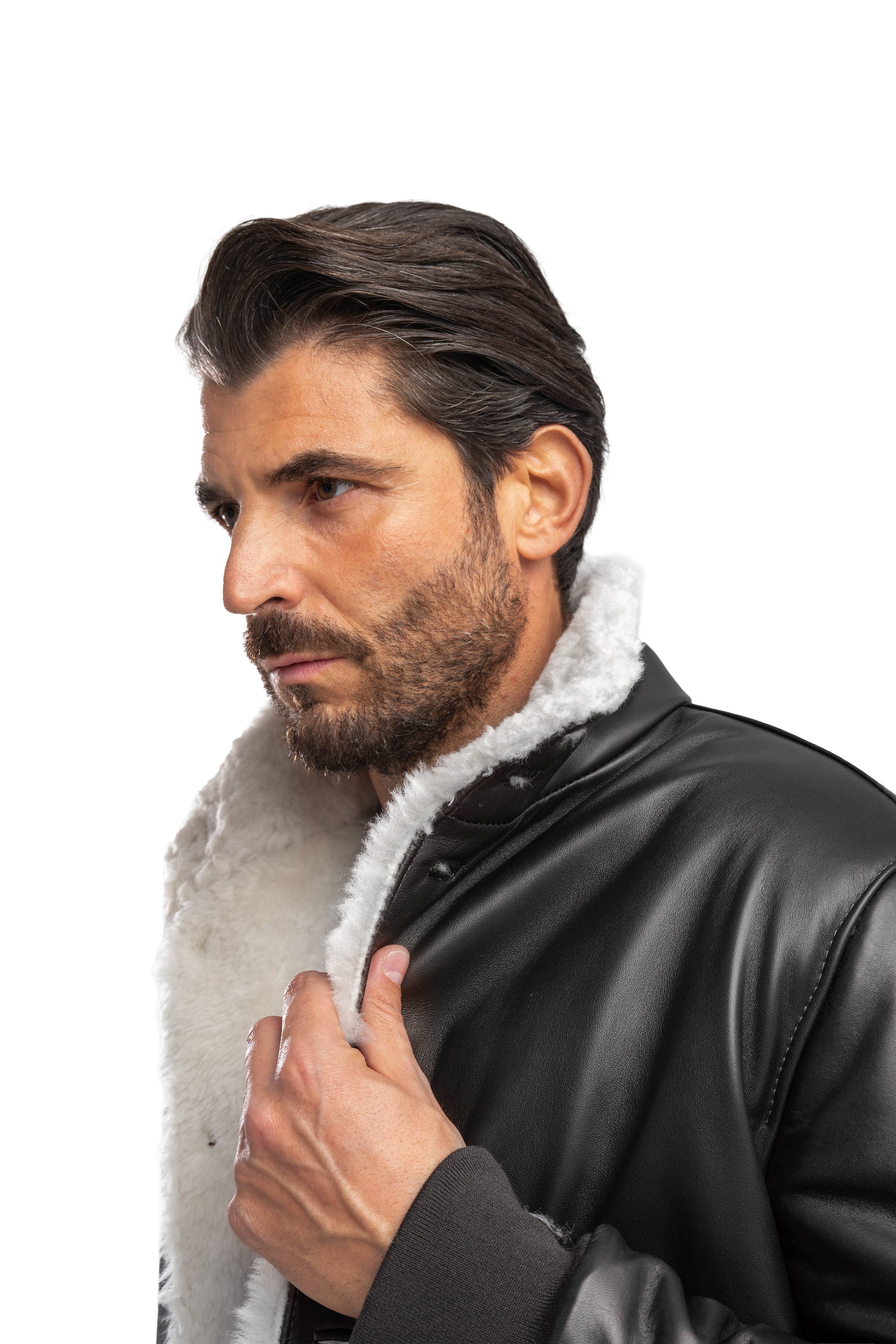 Bomber interamente in montone nero pelo bianco VAST 2