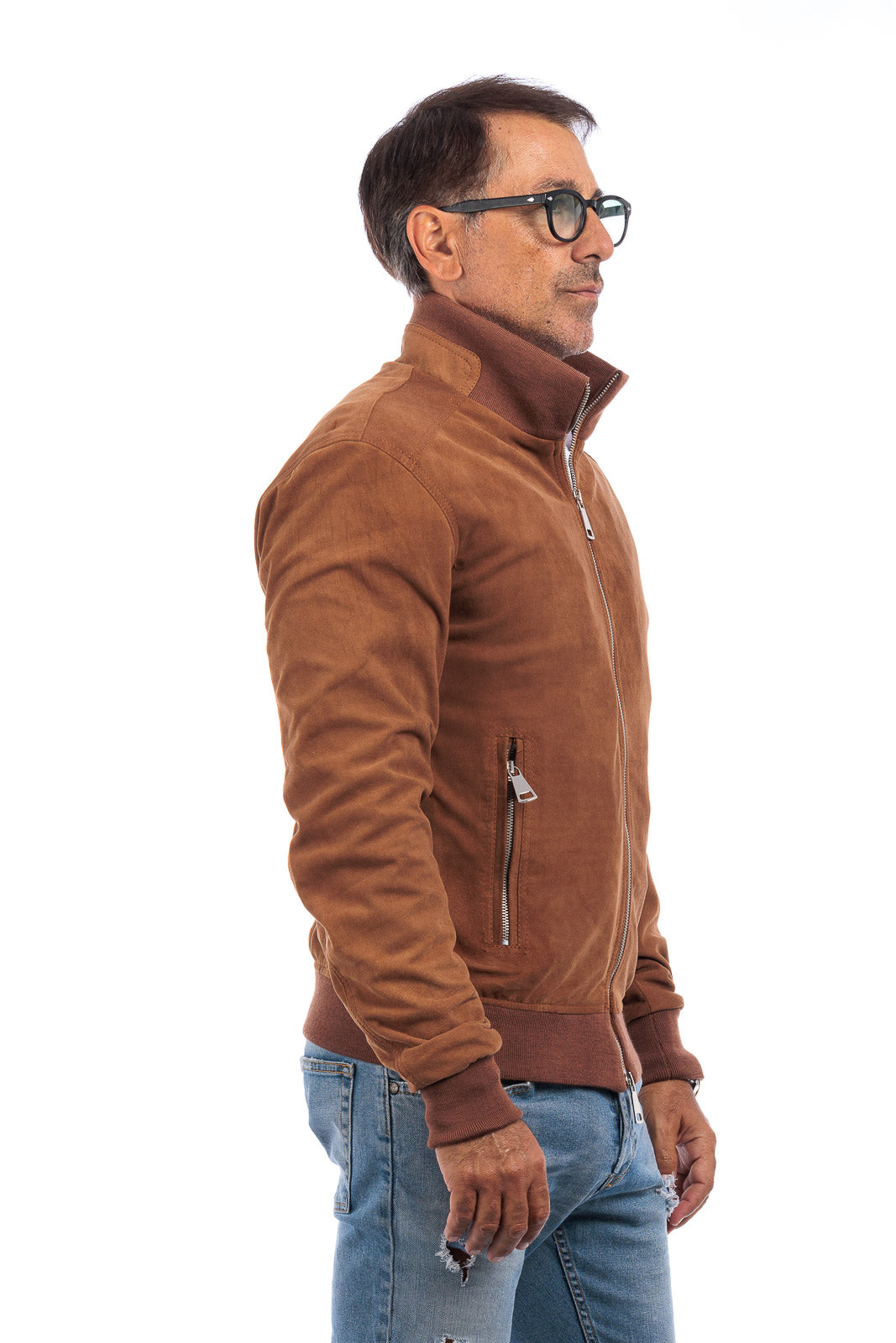 Bomber in camoscio di renna uomo con zip NUV biscotto
