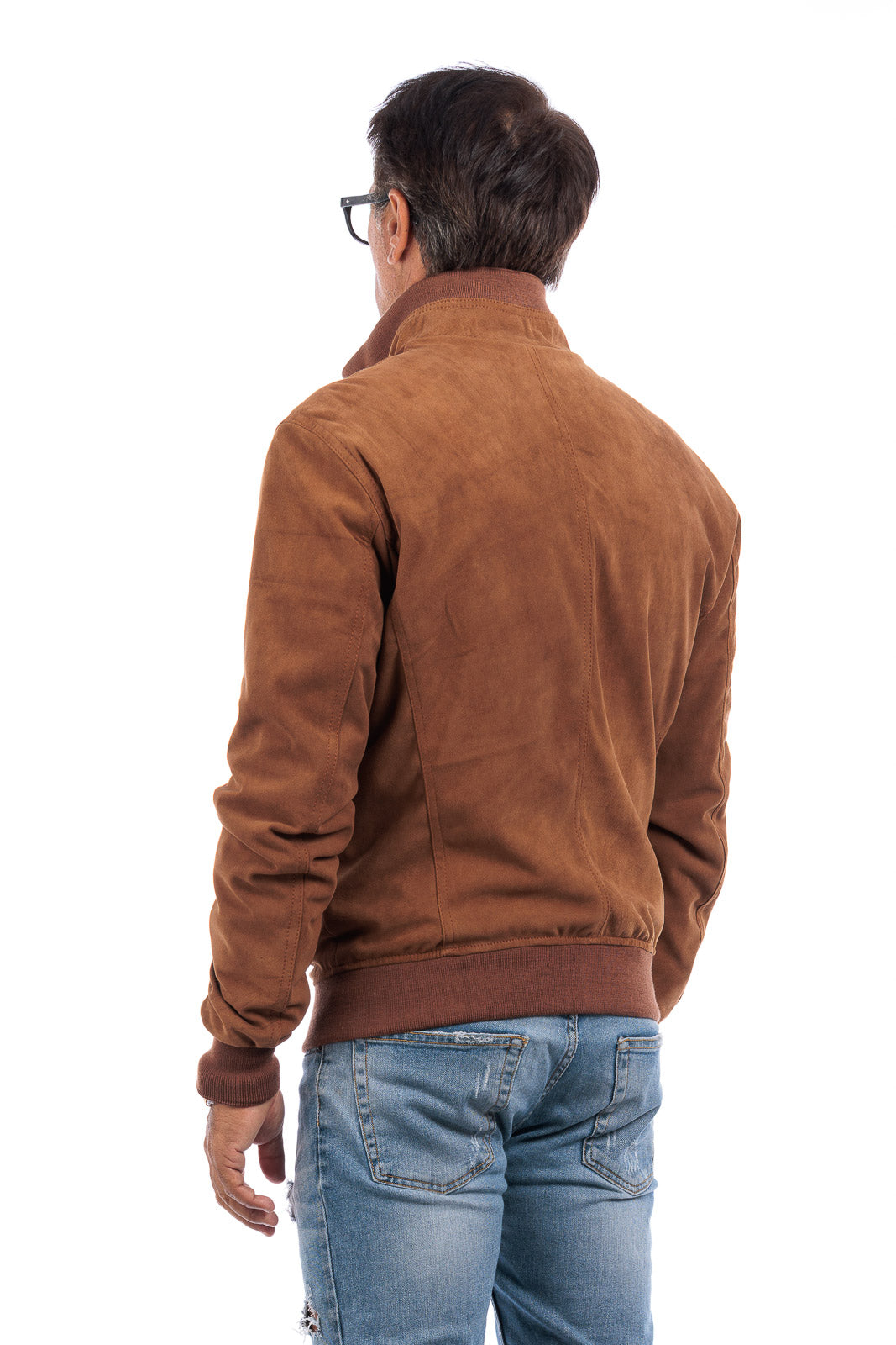 Bomber in camoscio di renna uomo con zip NUV biscotto