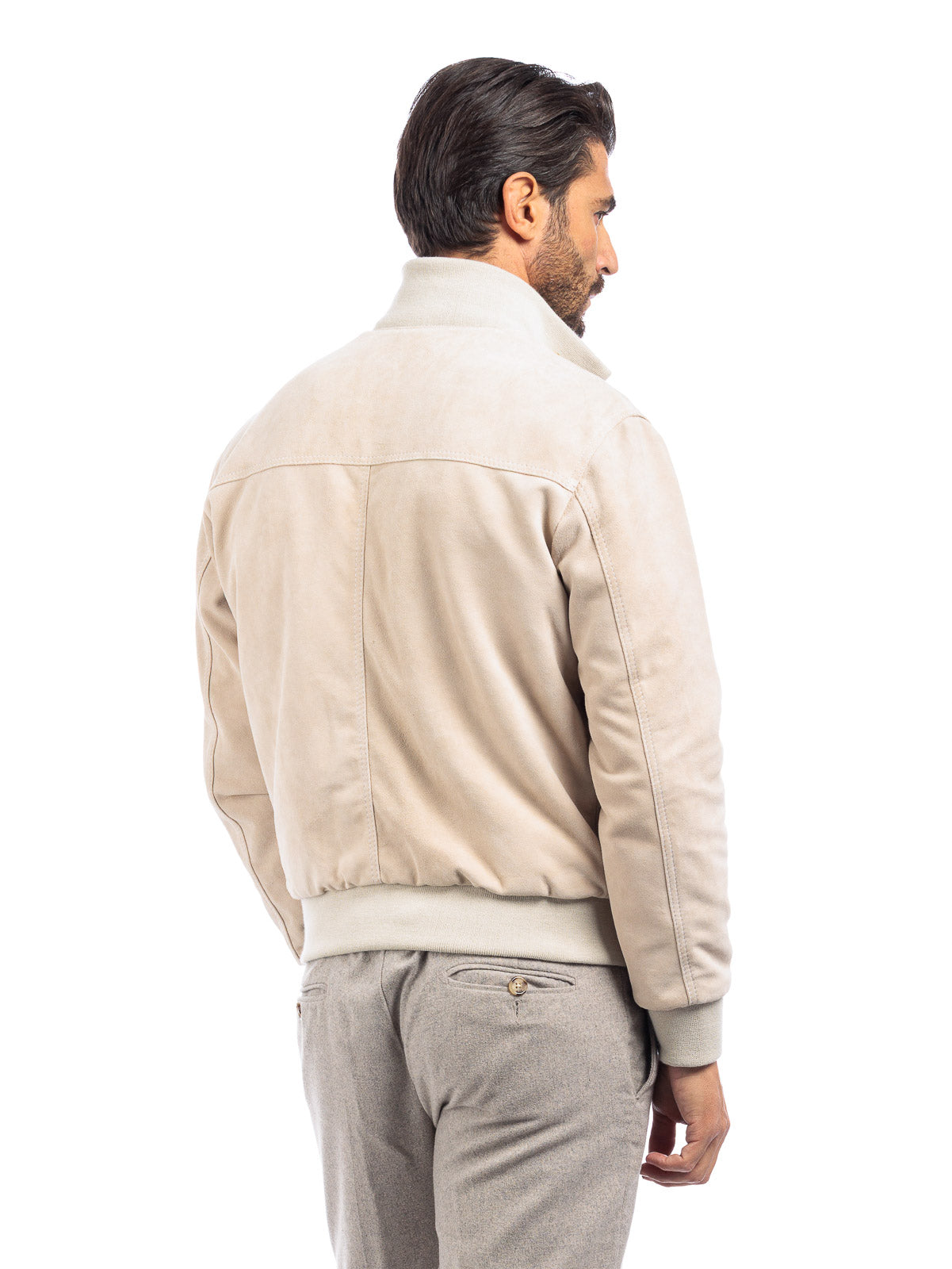 Bomber in camoscio uomo con bottoni e zip VAST panna