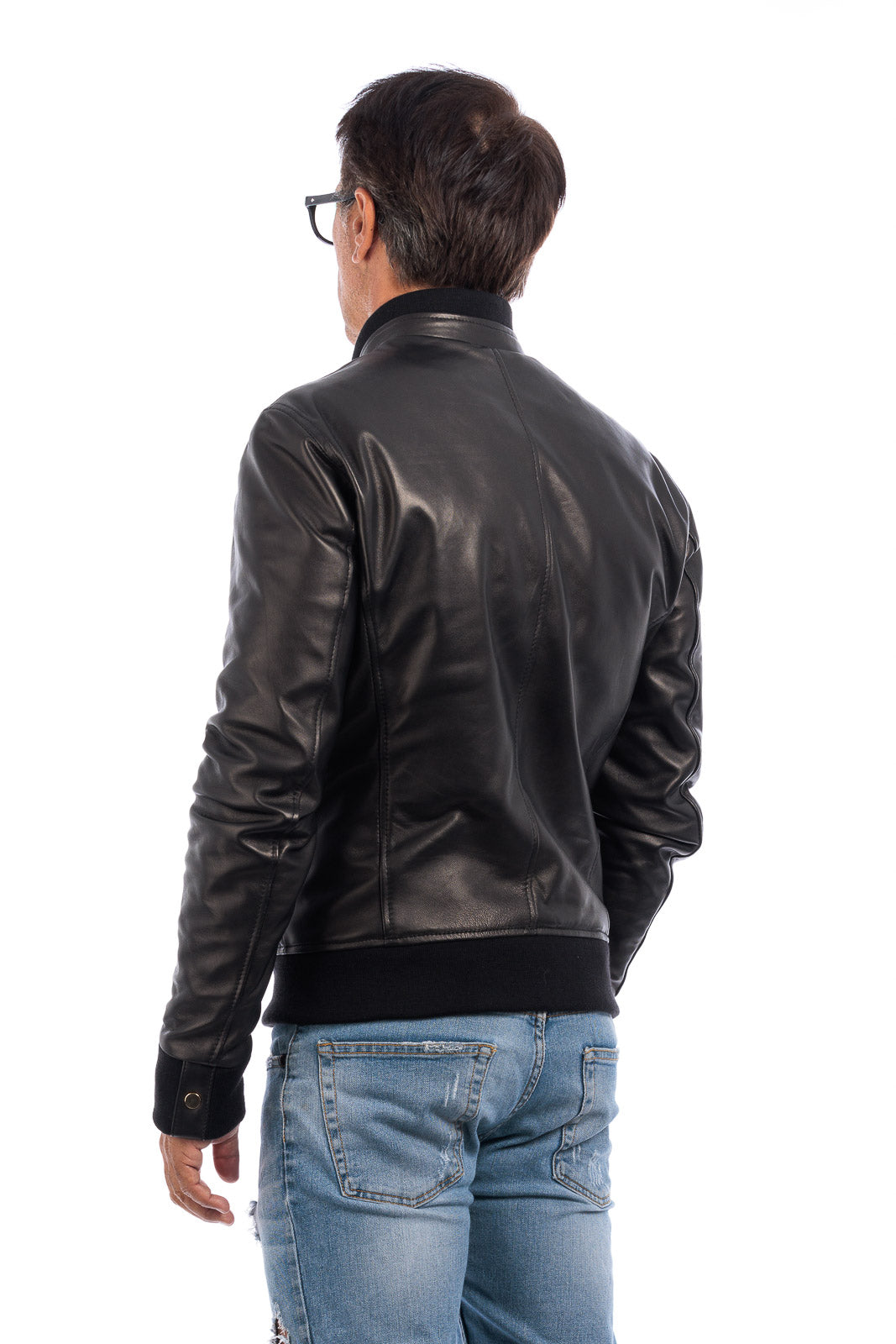 Bomber in pelle con zip nero monza