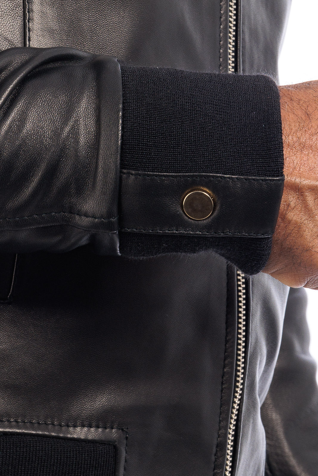 Bomber in pelle con zip nero monza