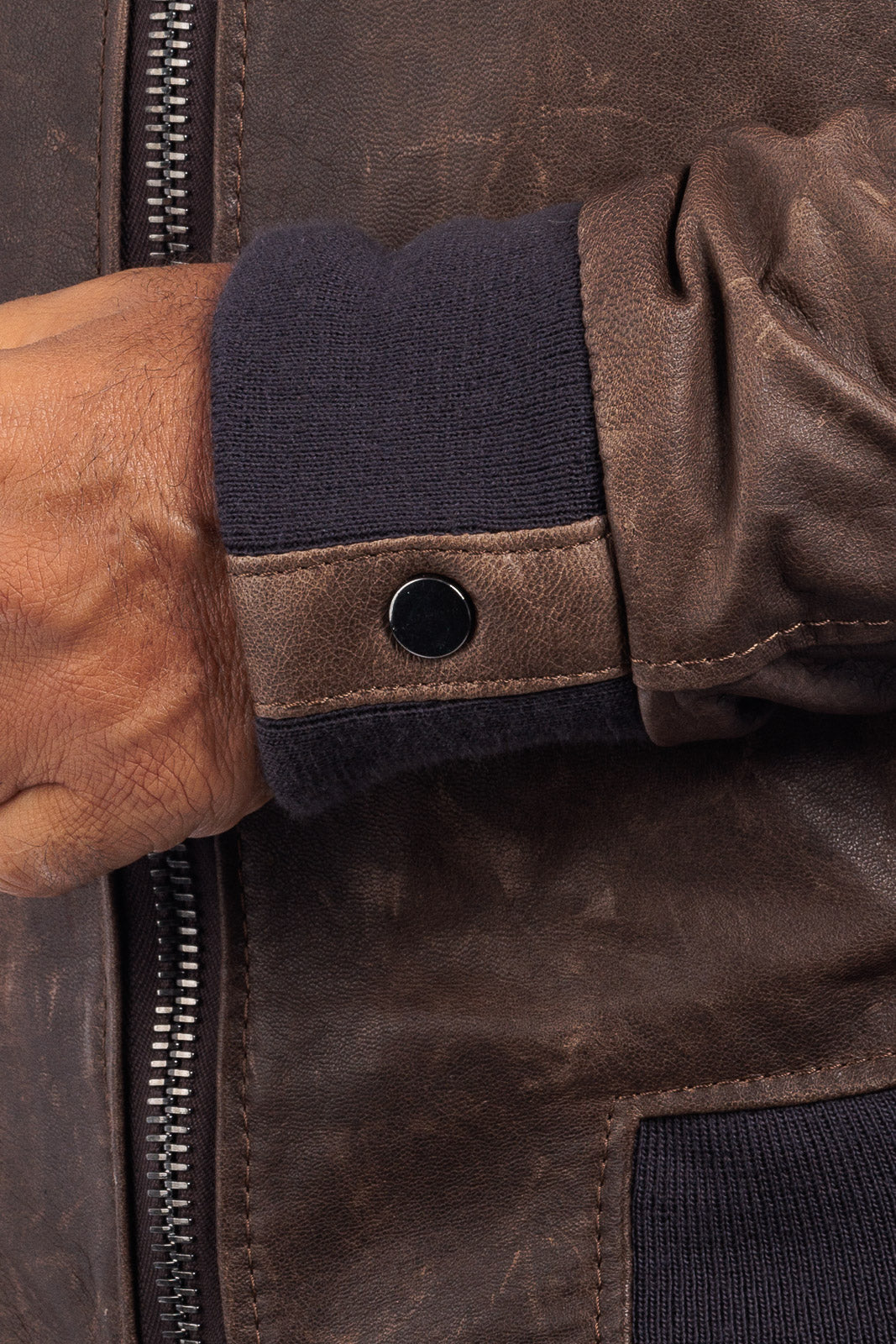 Bomber in pelle con zip monza testa di moro scrivente