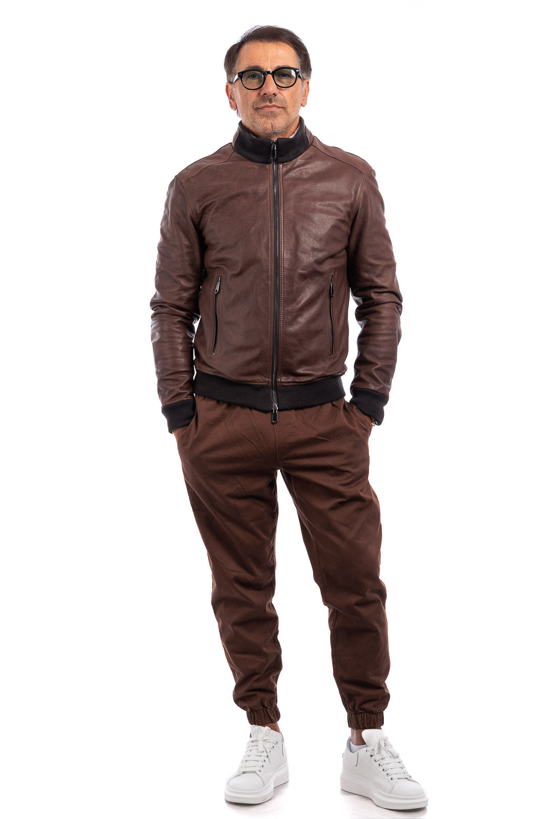 Bomber in pelle con zip POLO marrone