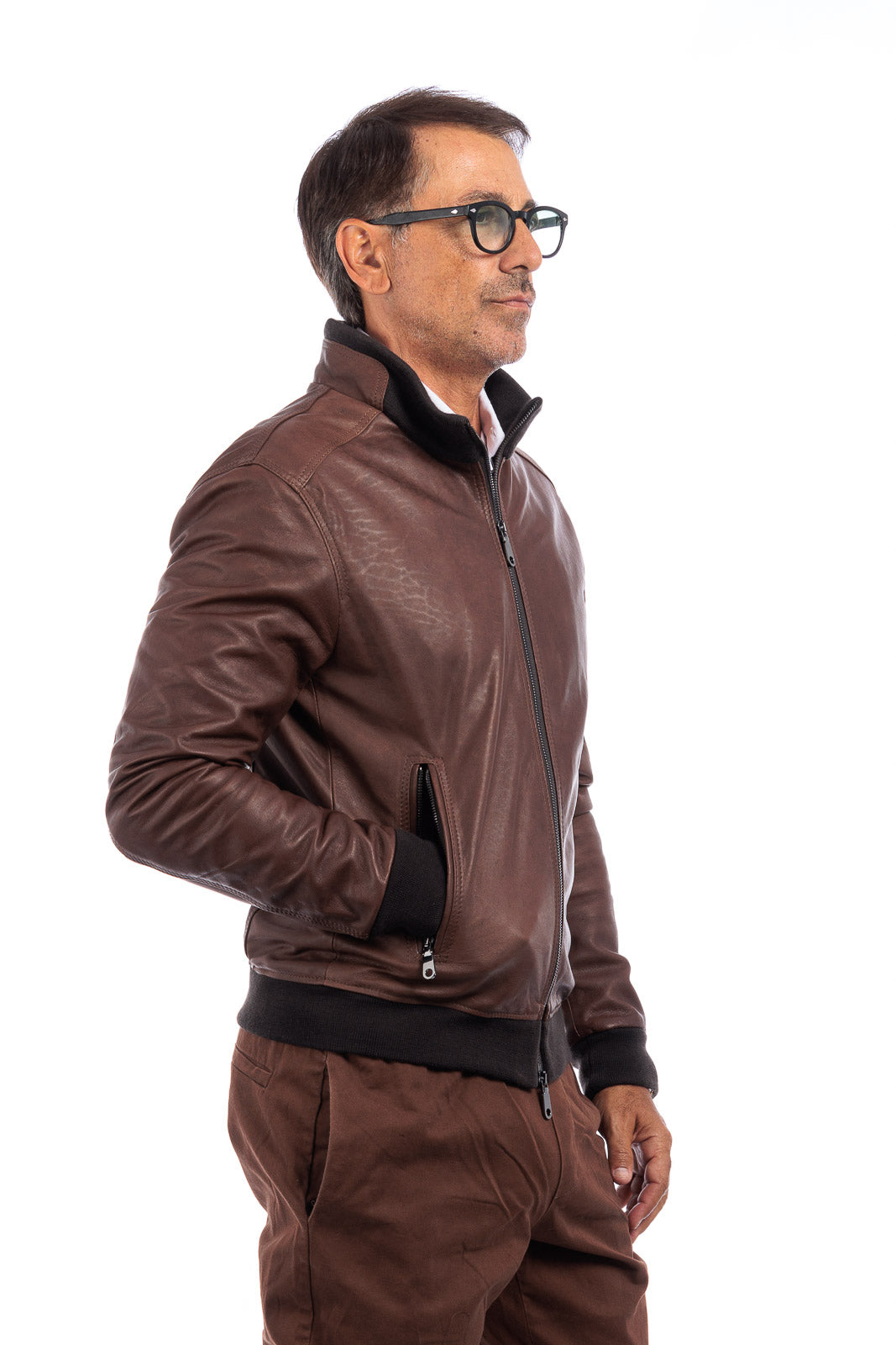 Bomber in pelle con zip POLO marrone