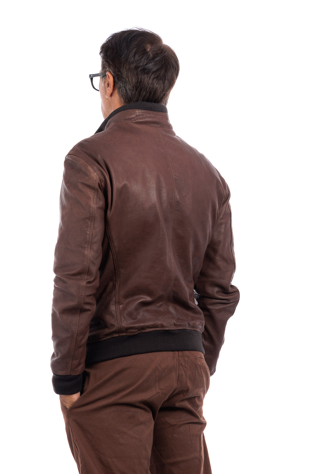 Bomber in pelle con zip POLO marrone