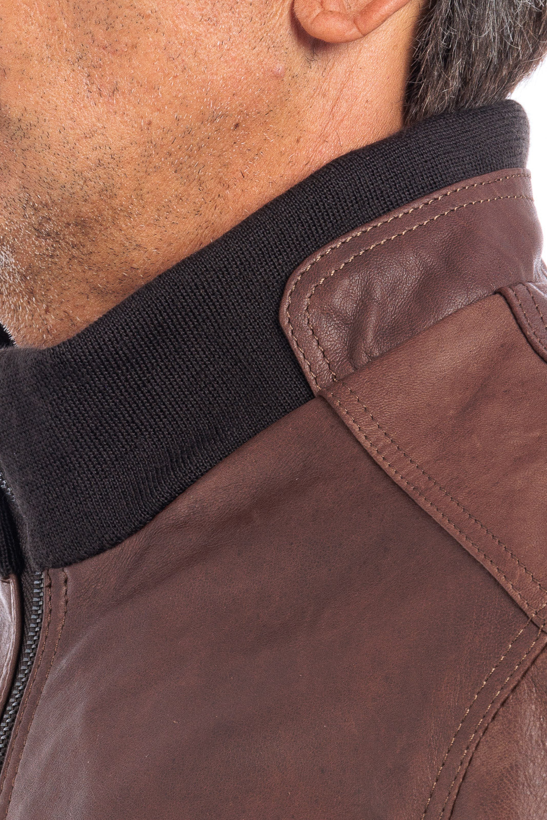 Bomber in pelle con zip POLO marrone