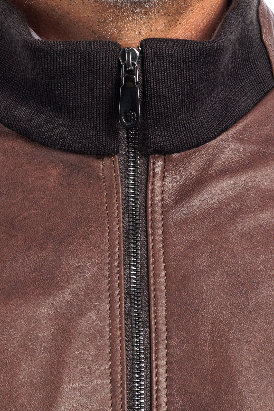 Bomber in pelle con zip POLO marrone