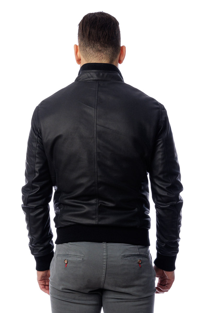 Bomber in pelle con zip POLO nero