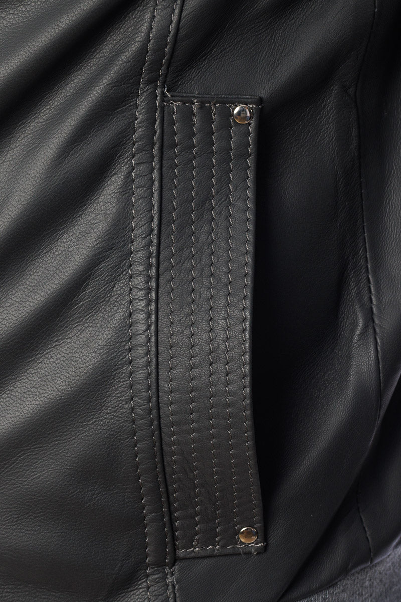 Bomber in pelle con zip TAK grigio