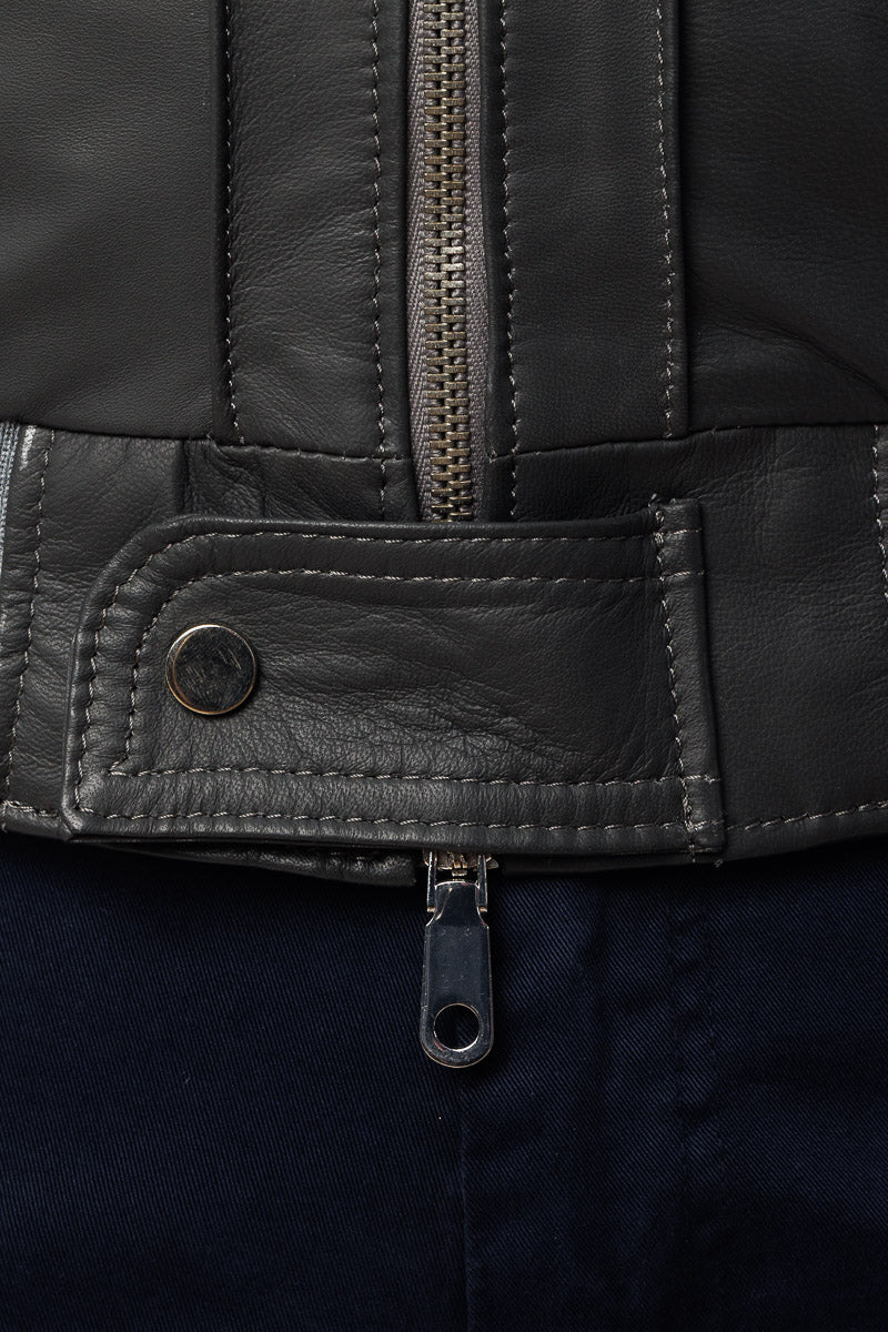 Bomber in pelle con zip TAK grigio