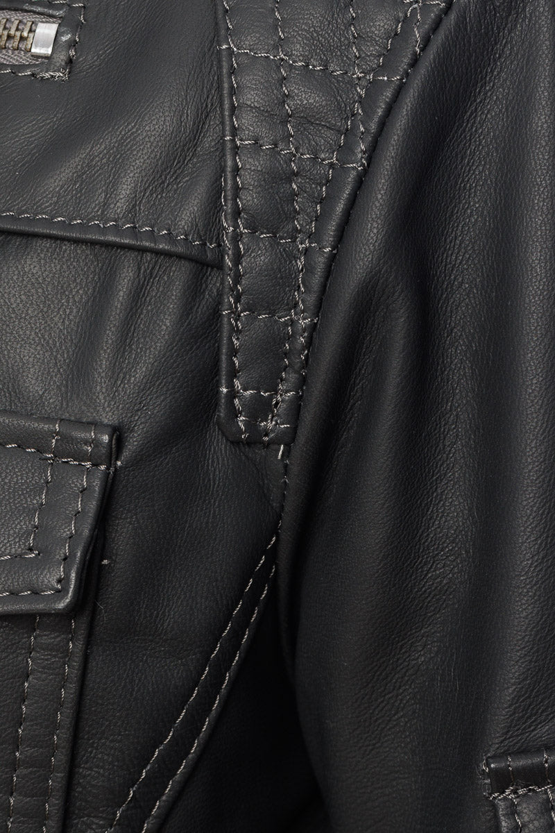 Bomber in pelle con zip TAK grigio