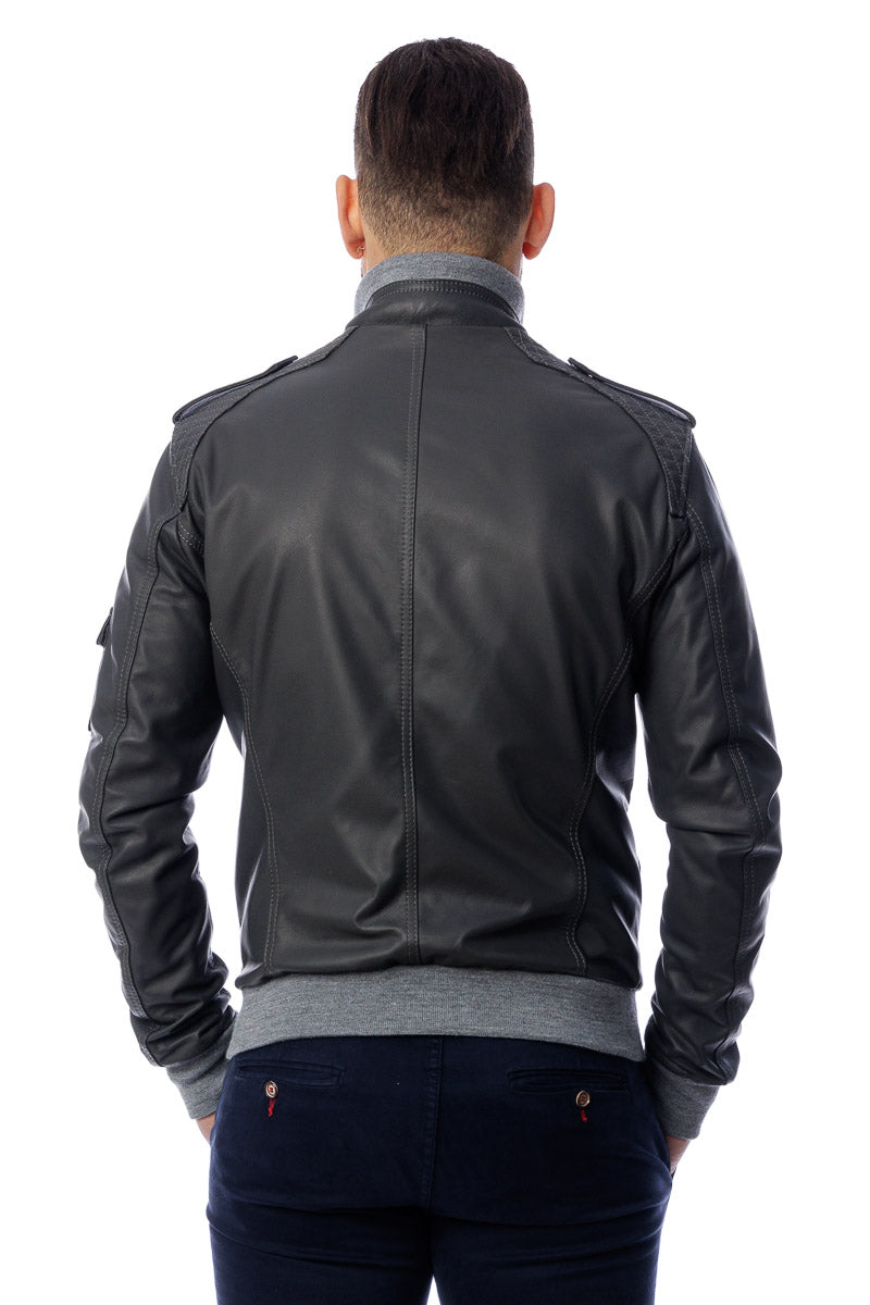 Bomber in pelle con zip TAK grigio