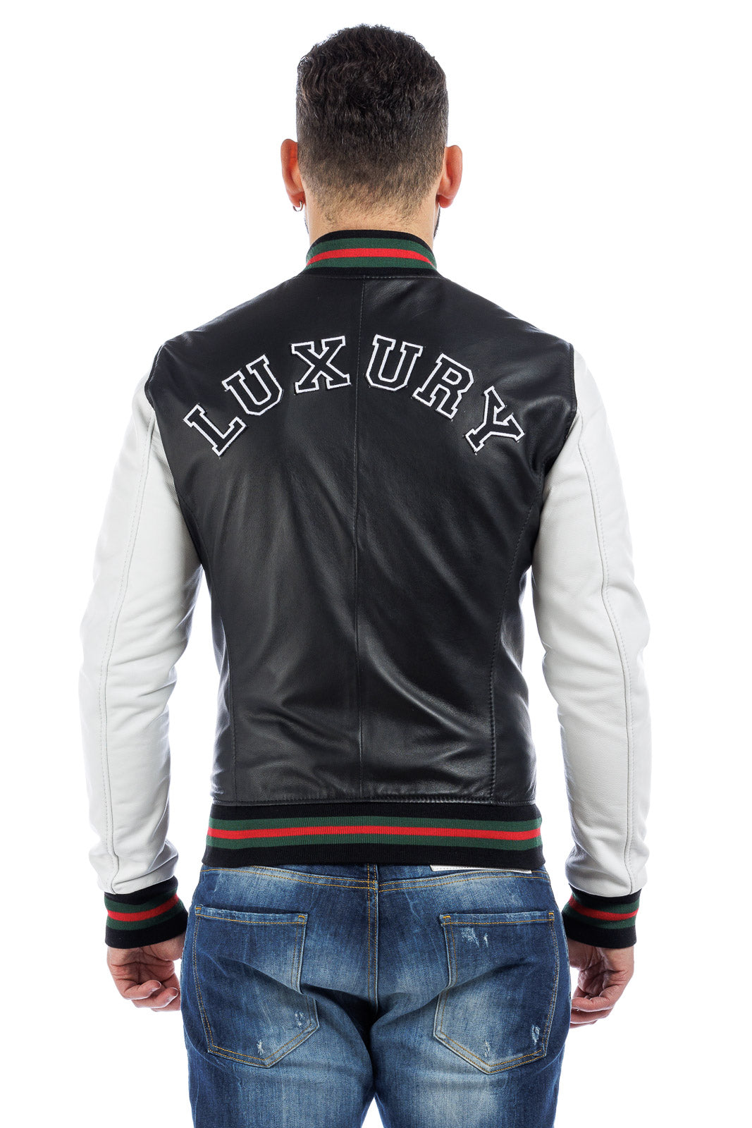 Bomber in pelle varsity college nero