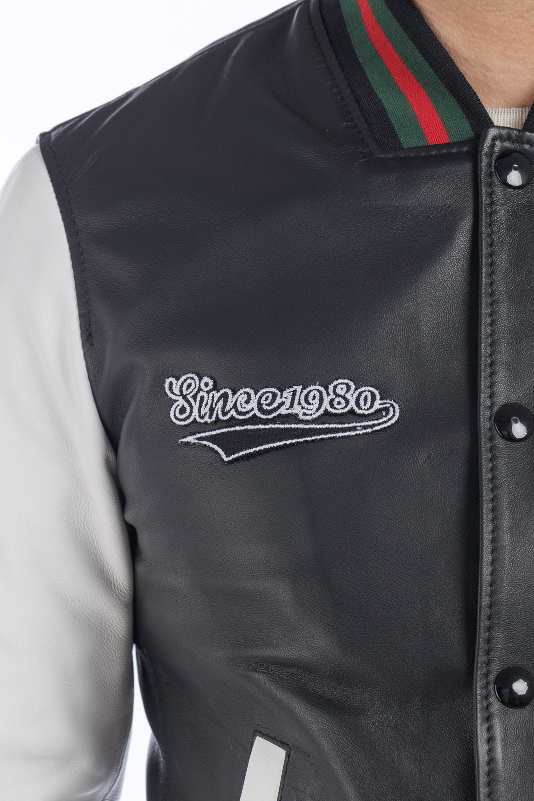 Bomber in pelle varsity college nero