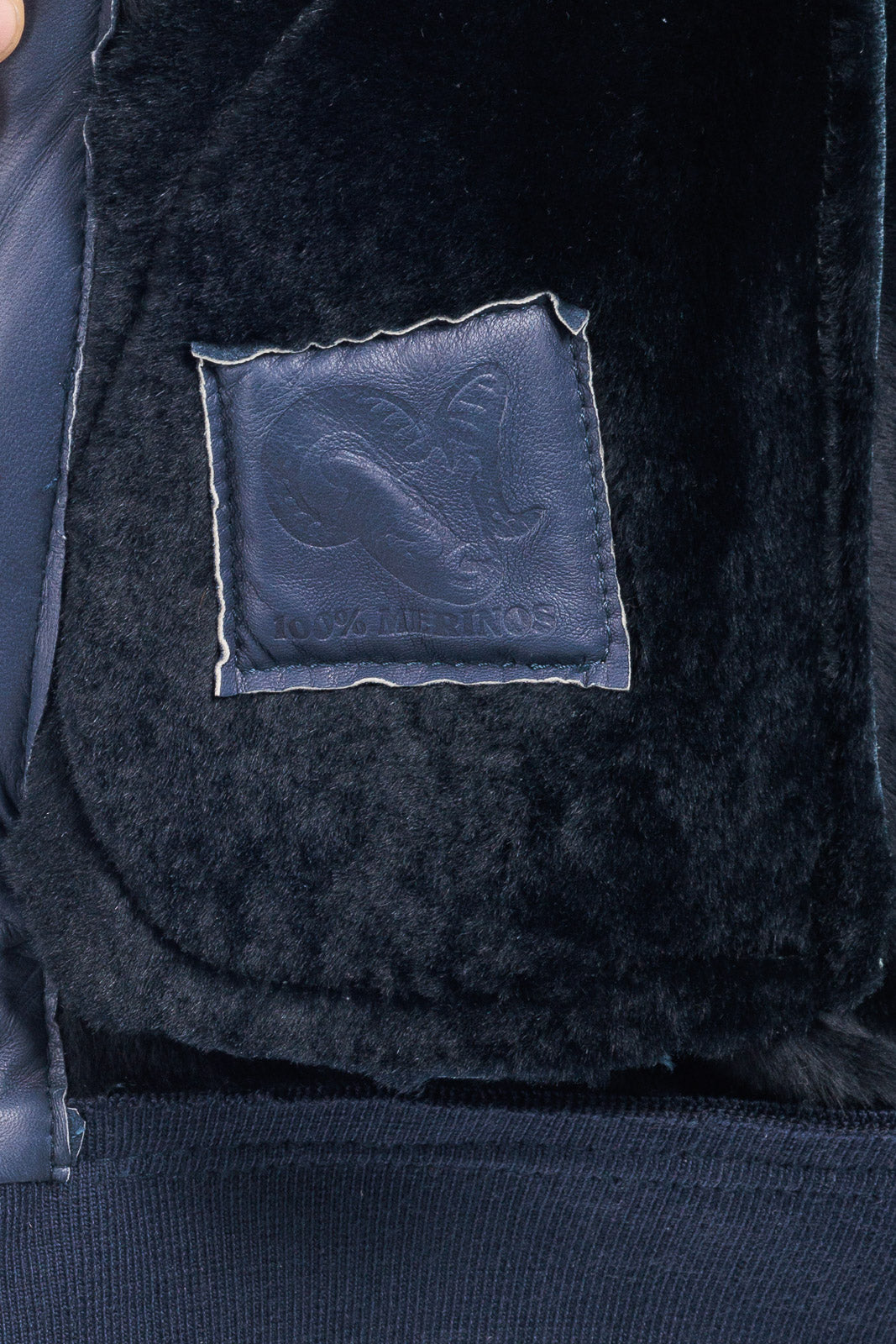 Bomber montone blu pelo nero uomo con zip e taschino