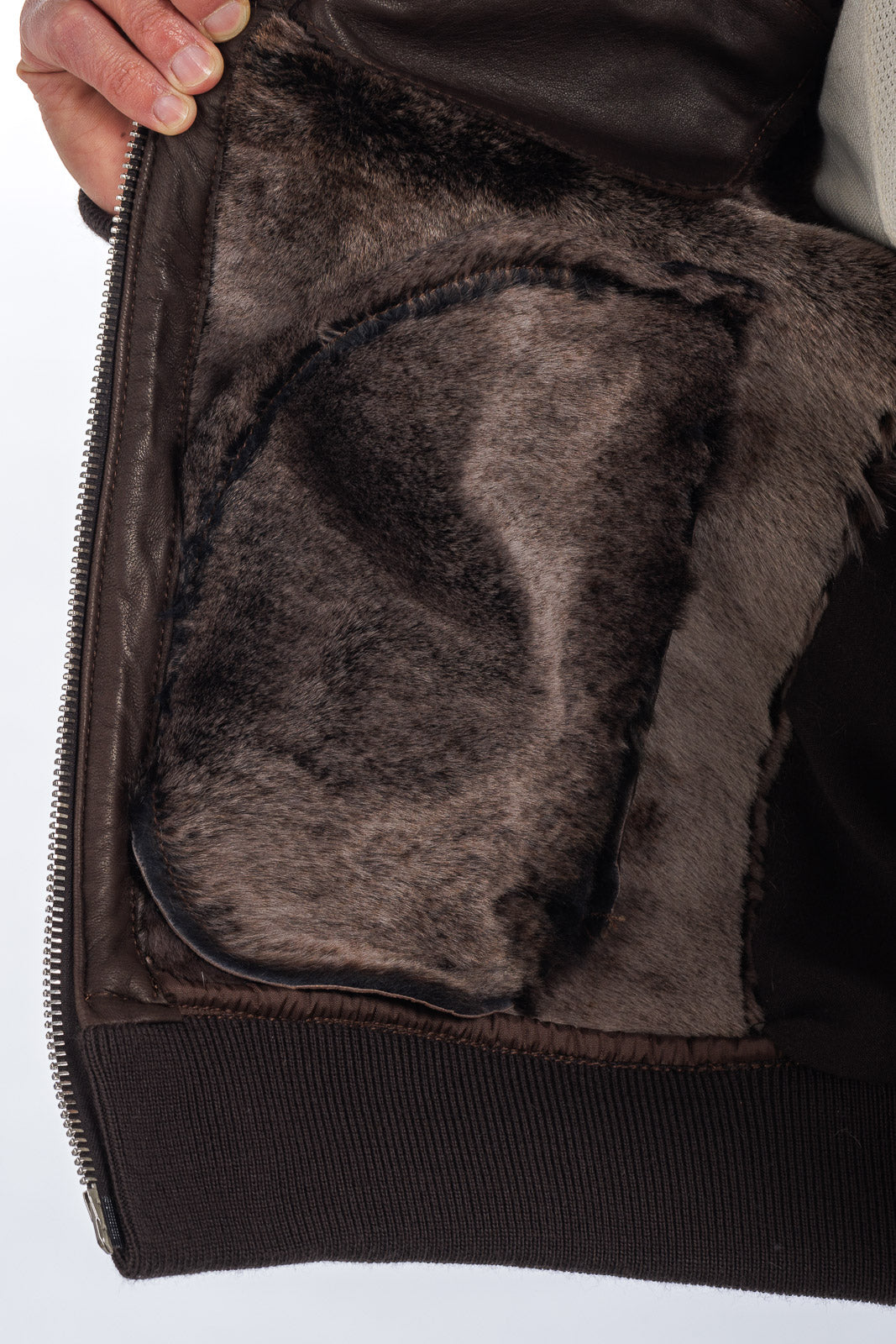 Bomber montone shearling uomo testa di moro con pelo brisee