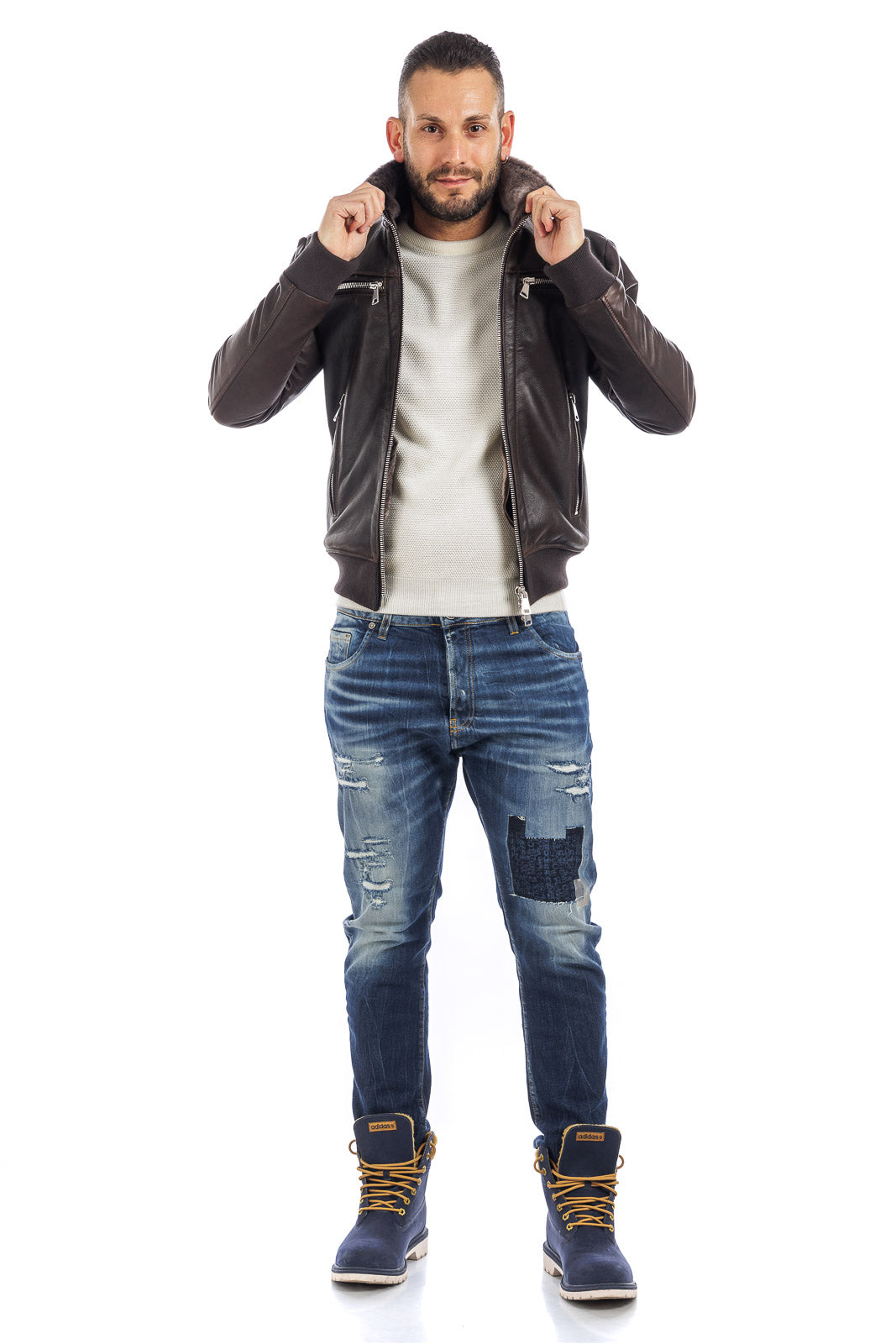 Bomber montone shearling uomo testa di moro con pelo brisee