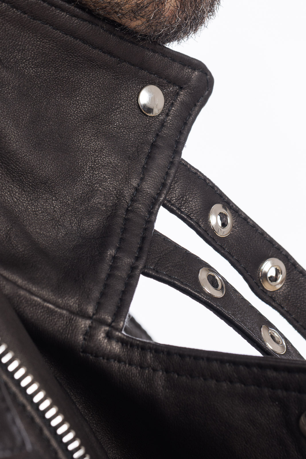 Cappottino chiodo in vera pelle uomo con zip nero