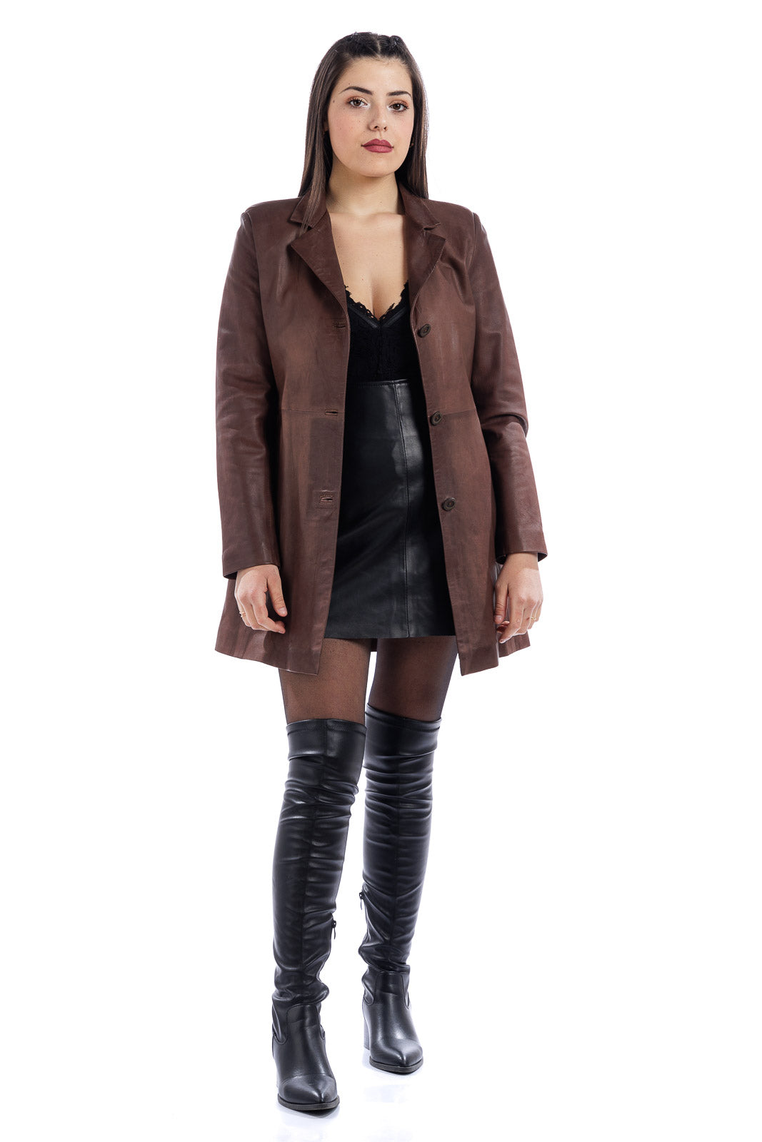 Cappotto in pelle donna testa di moro
