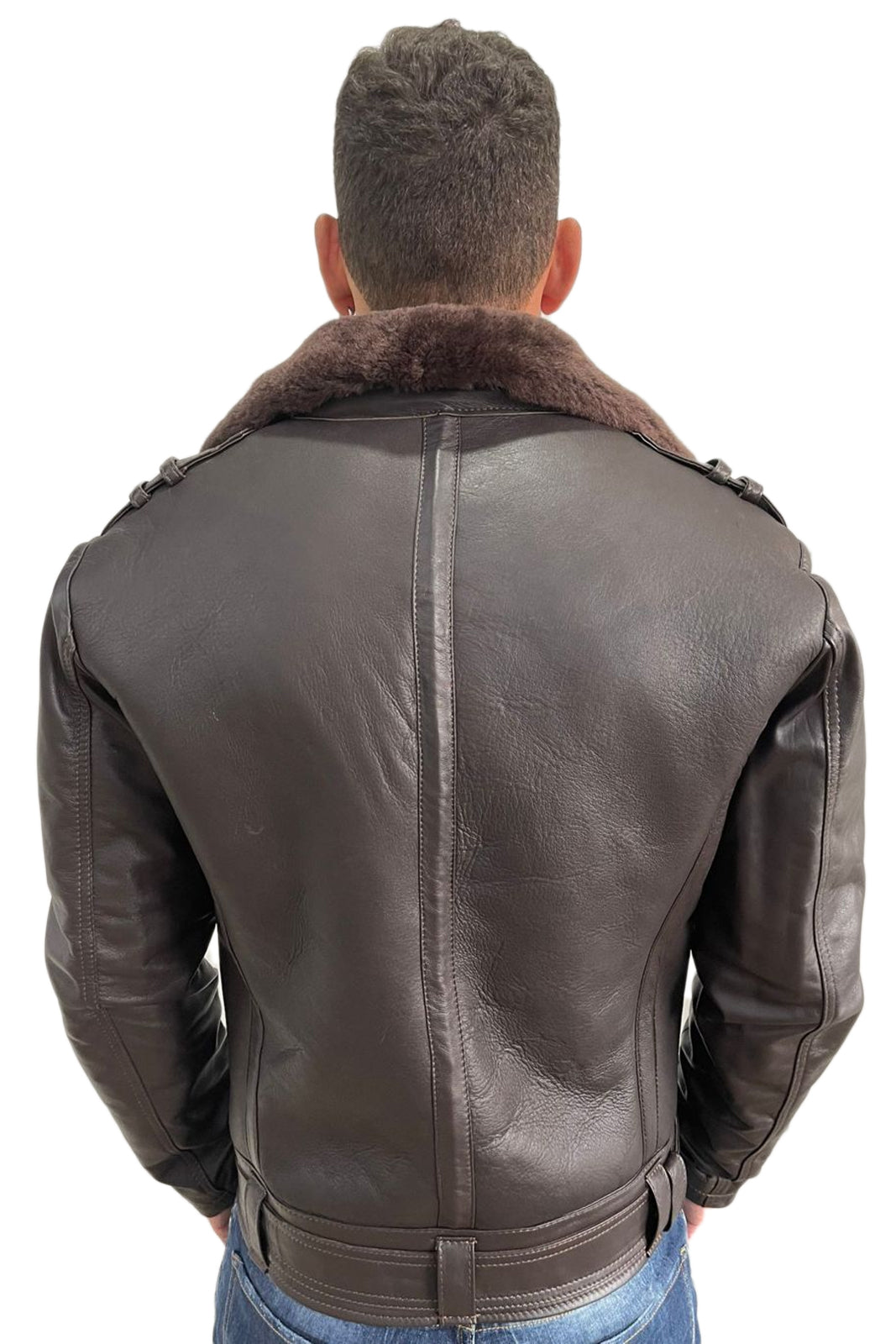 Chiodo montone con maniche in pelle uomo con zip