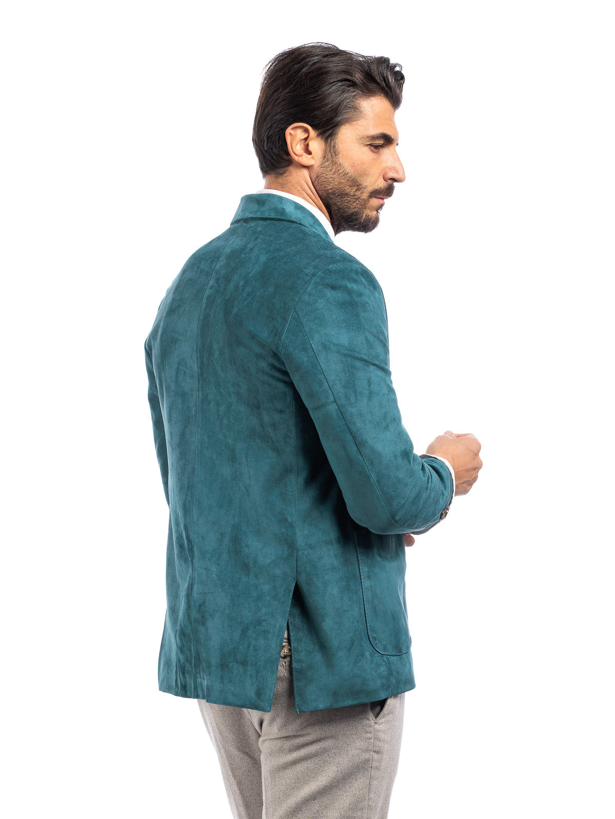 Giacca classica in camoscio uomo con spacchi laterali smeraldo