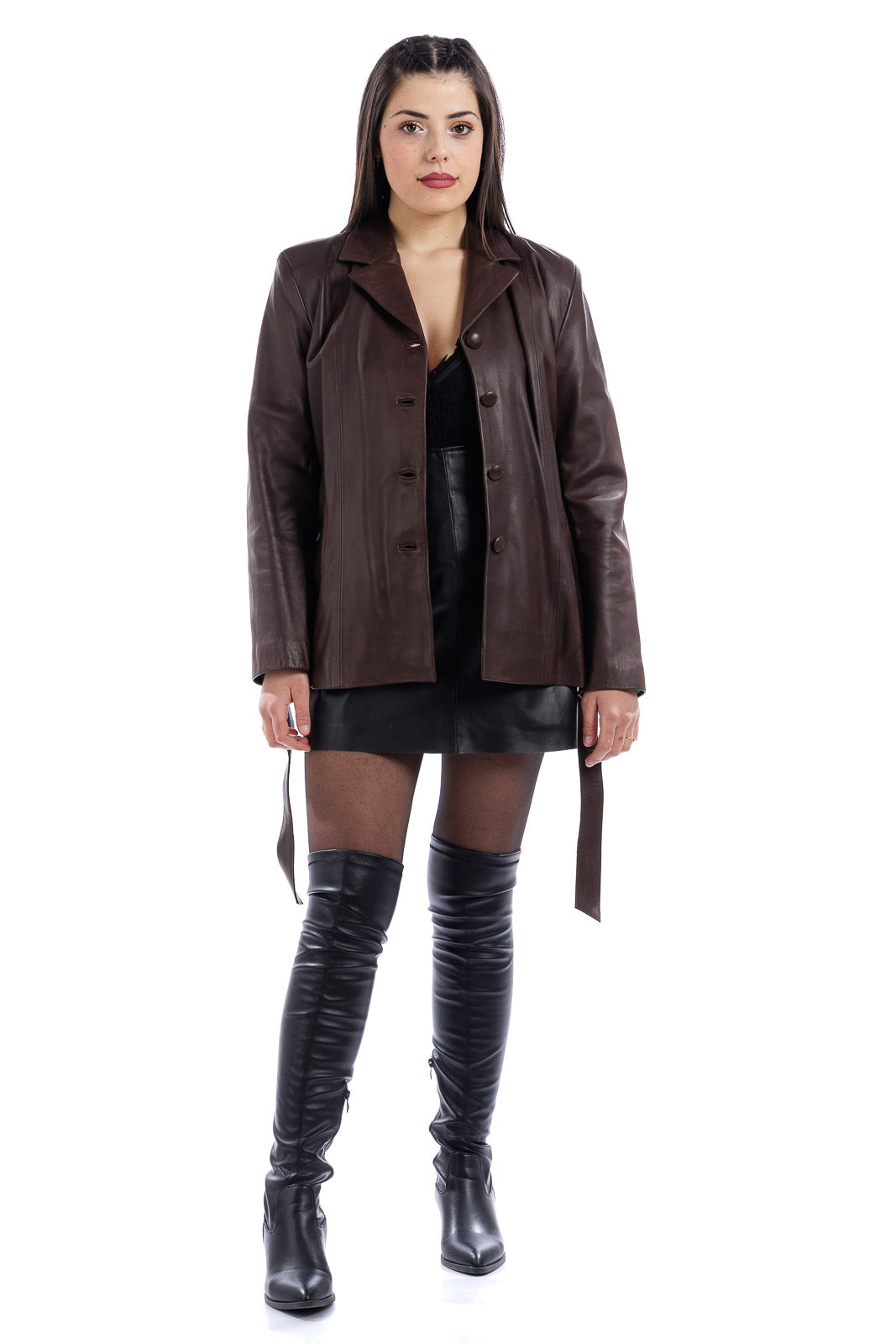 Giacca con cintura in pelle donna testa di moro MARGOT