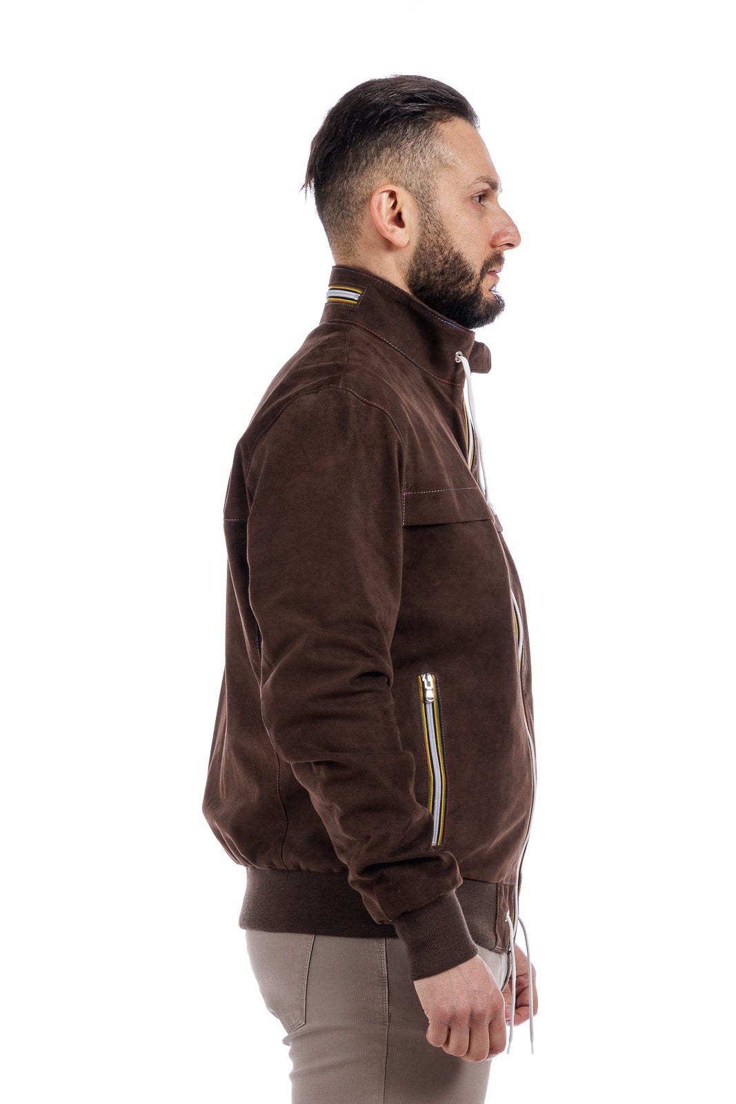 Bomber Gold Bunn marrone in camoscio di renna con zip