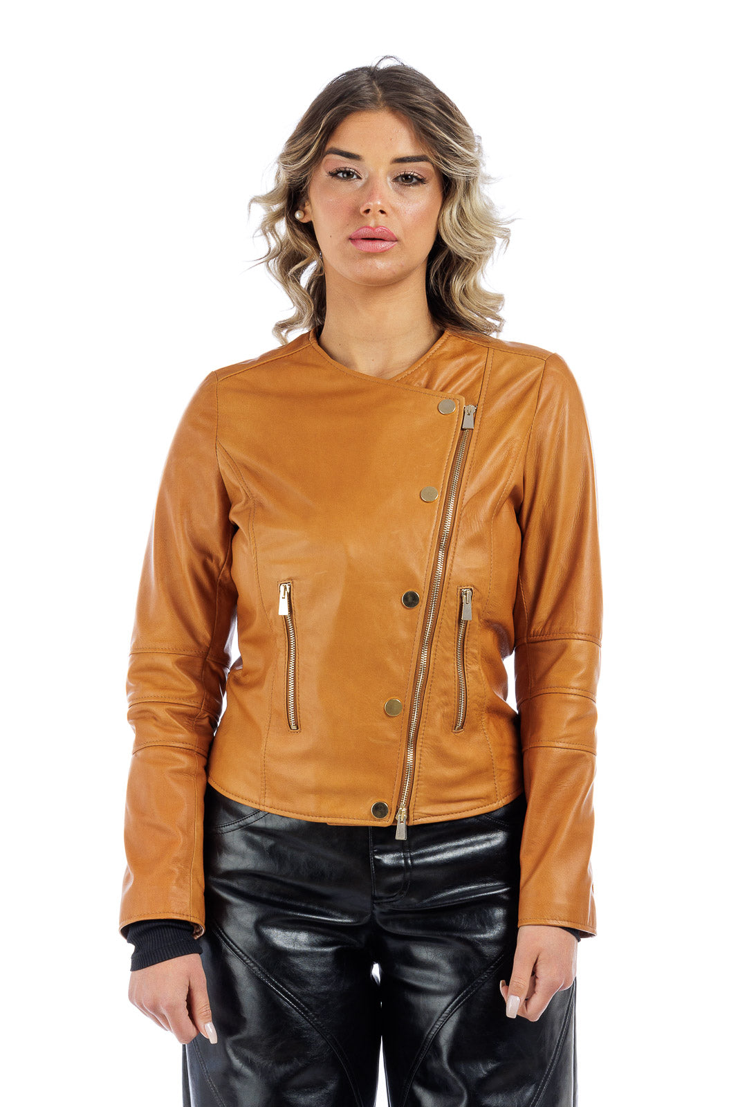 Giacca in pelle donna con zip CHANEL cuoio