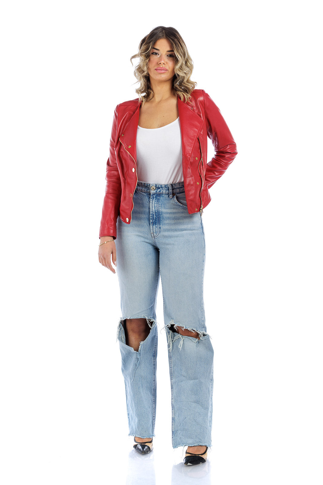 Giacca in pelle donna con zip CHANEL rosso