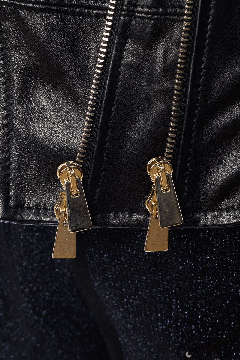 Giacca in pelle donna con zip chiodo 3000 punti a mano