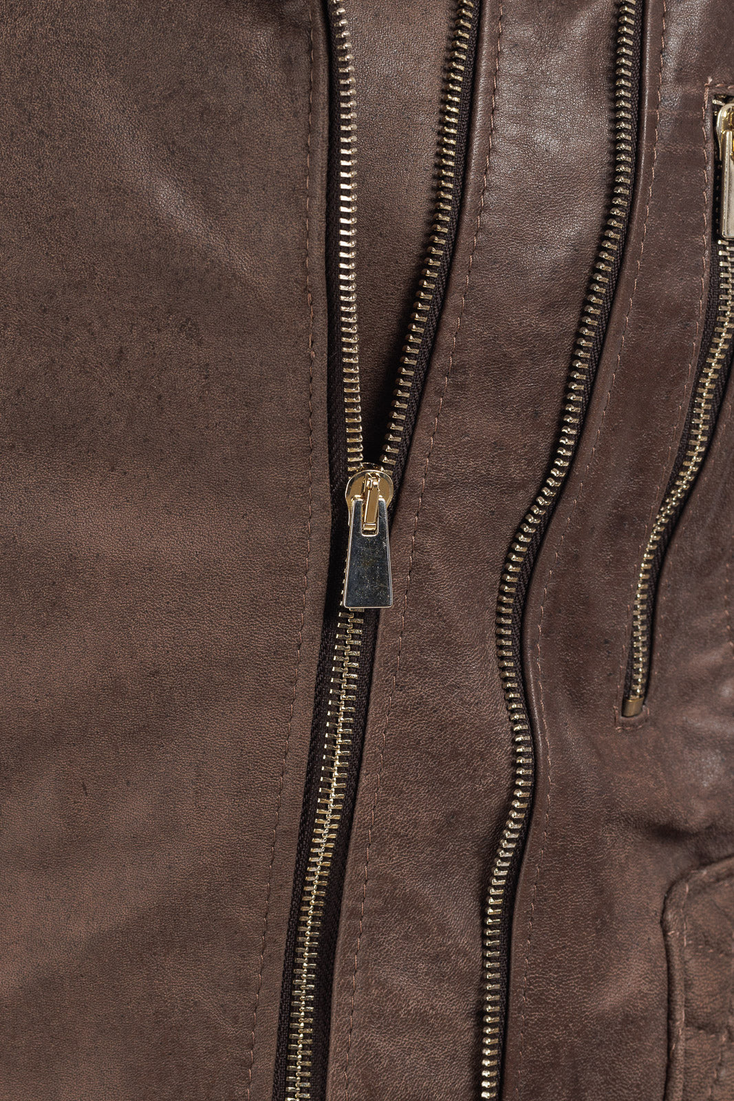 Giacca in pelle donna con zip chiodo 3000 punti a mano marrone