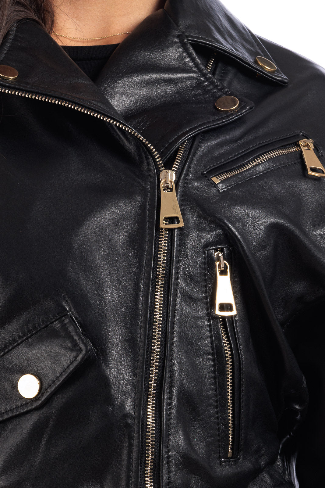 Giacca in pelle donna con zip Chiodo nero OVER
