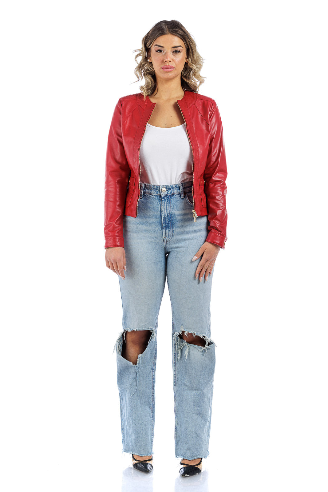 Giacca in pelle donna con zip CRISTINA rosso