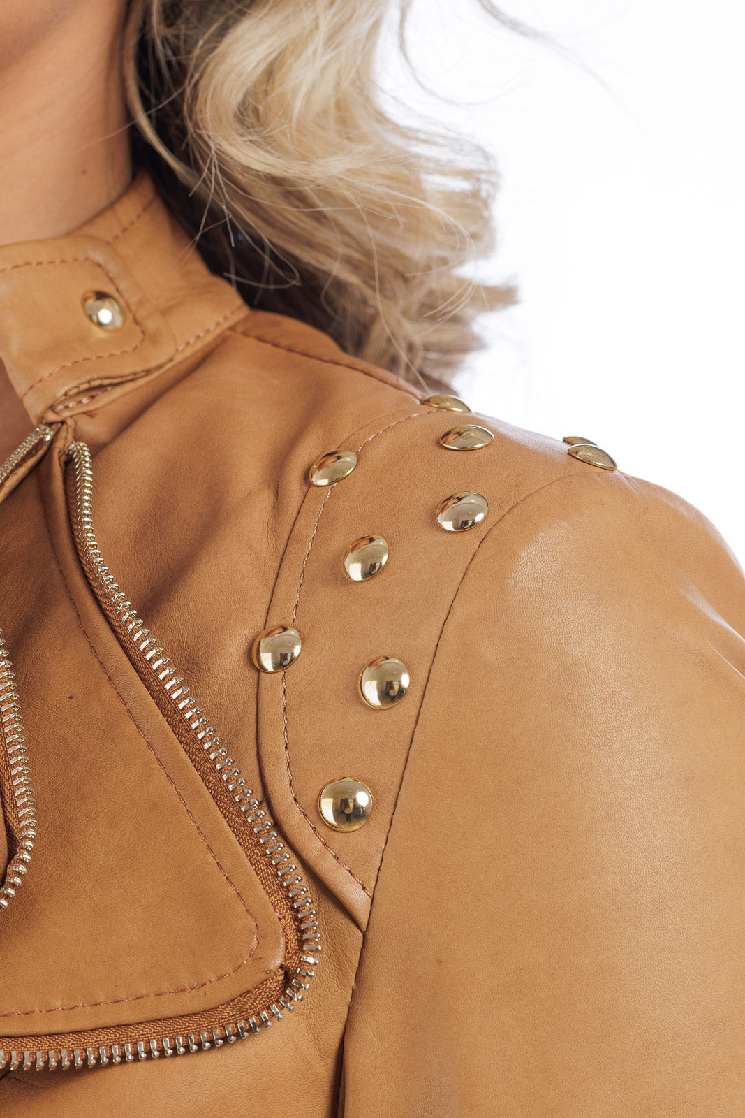 Giacca in pelle donna con zip DR staccabile cuoio