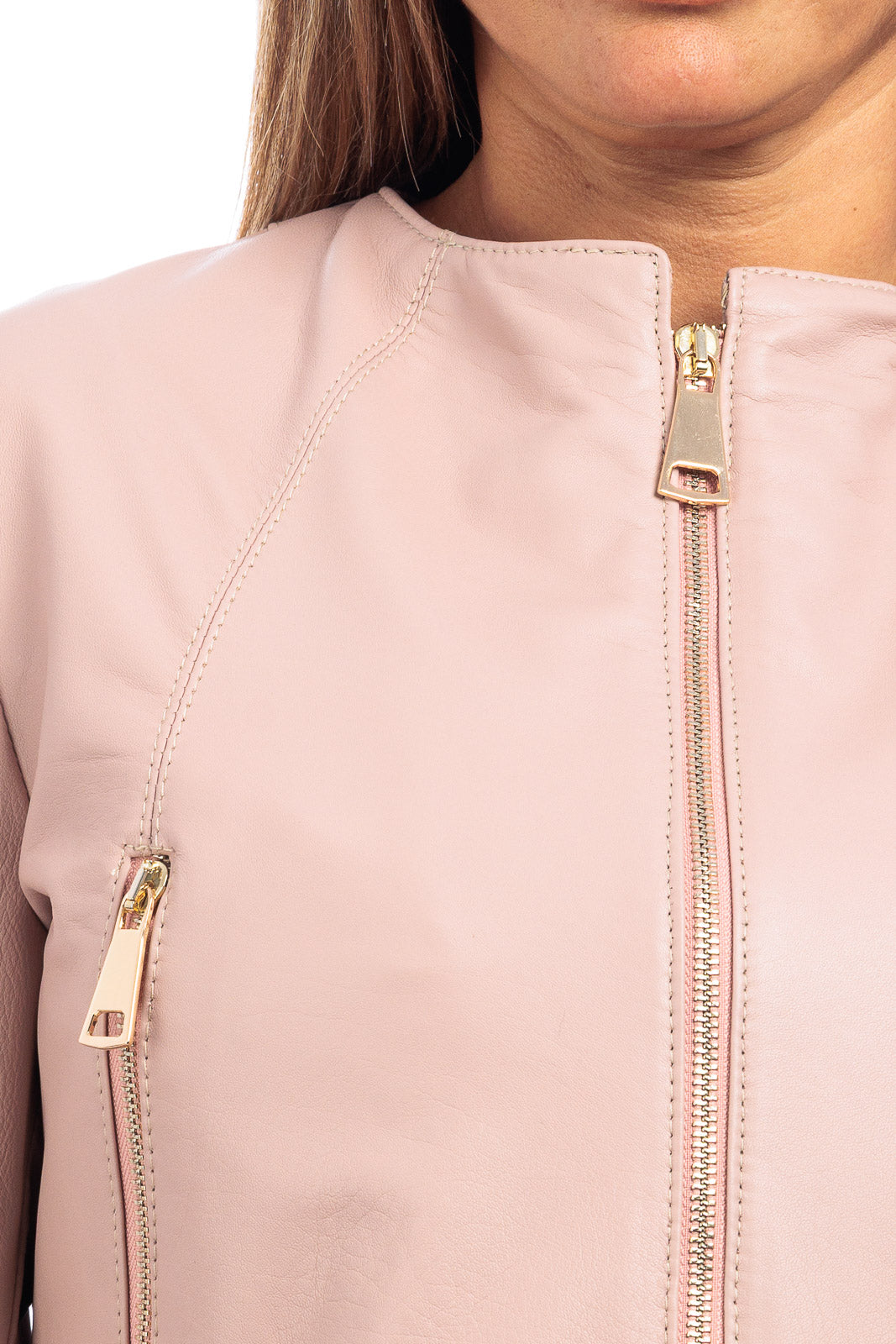 Giacca in pelle donna con zip FILL rosa