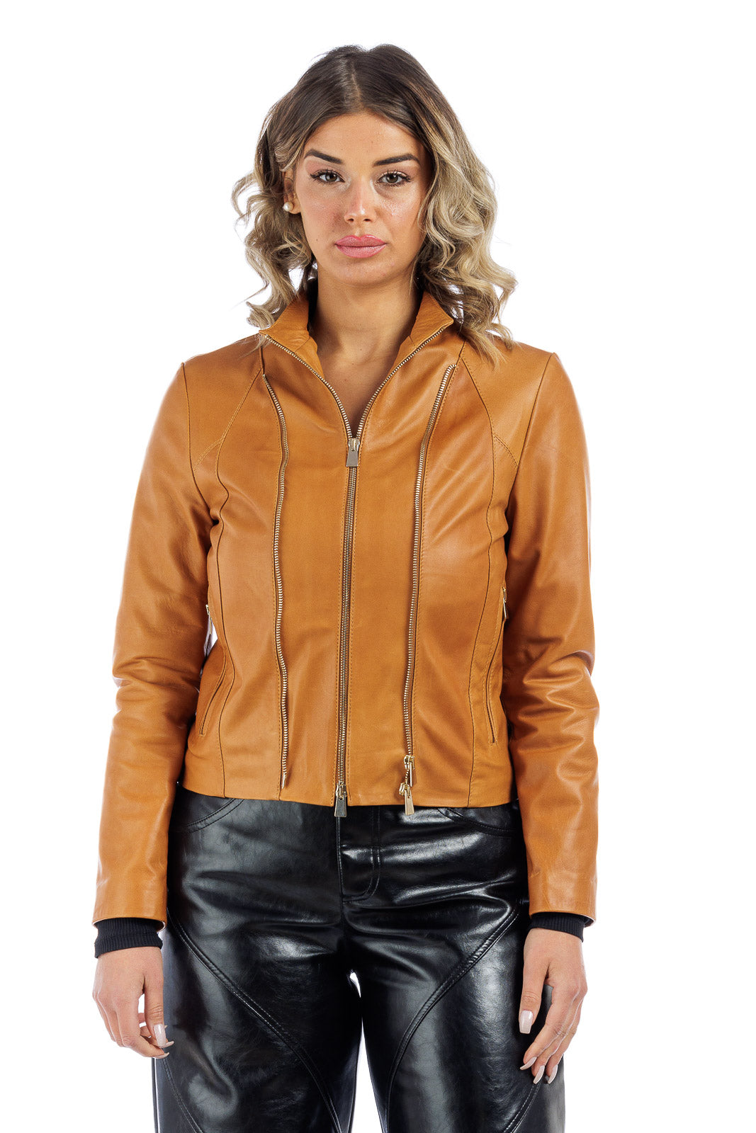 Giacca in pelle donna con zip GABY staccabile cuoio