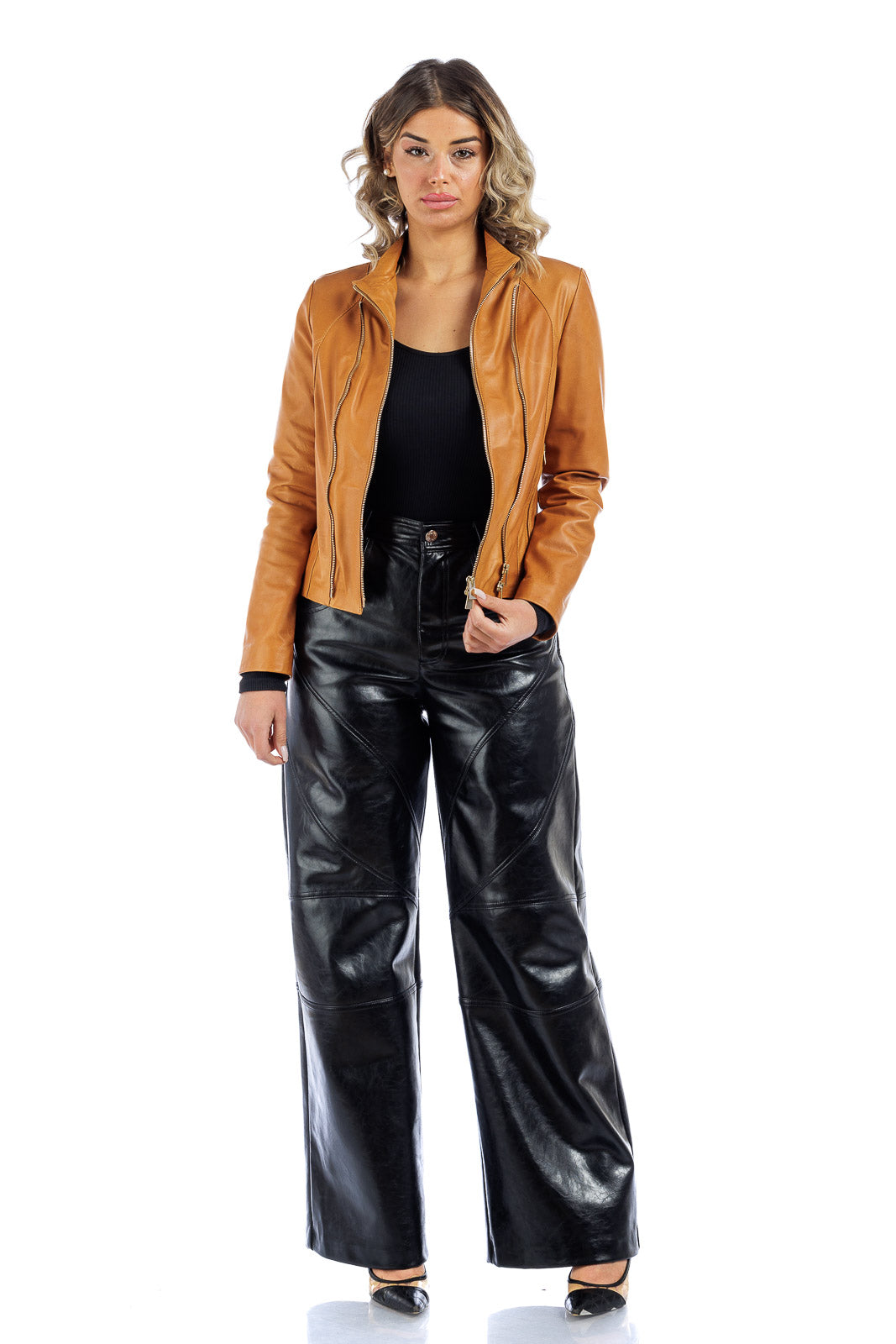 Giacca in pelle donna con zip GABY staccabile cuoio