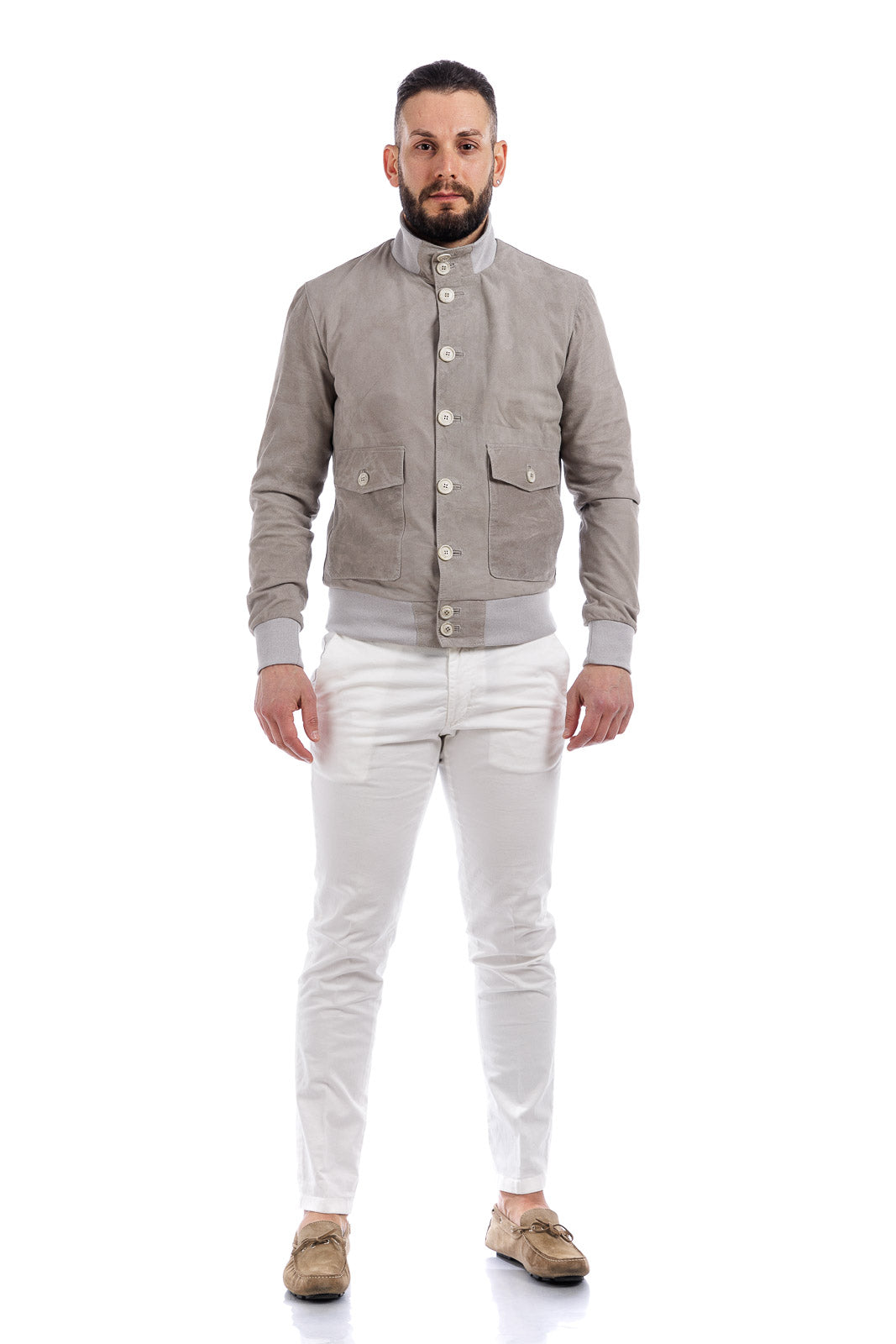 Giacca in pelle uomo con zip BOTT grigio perla