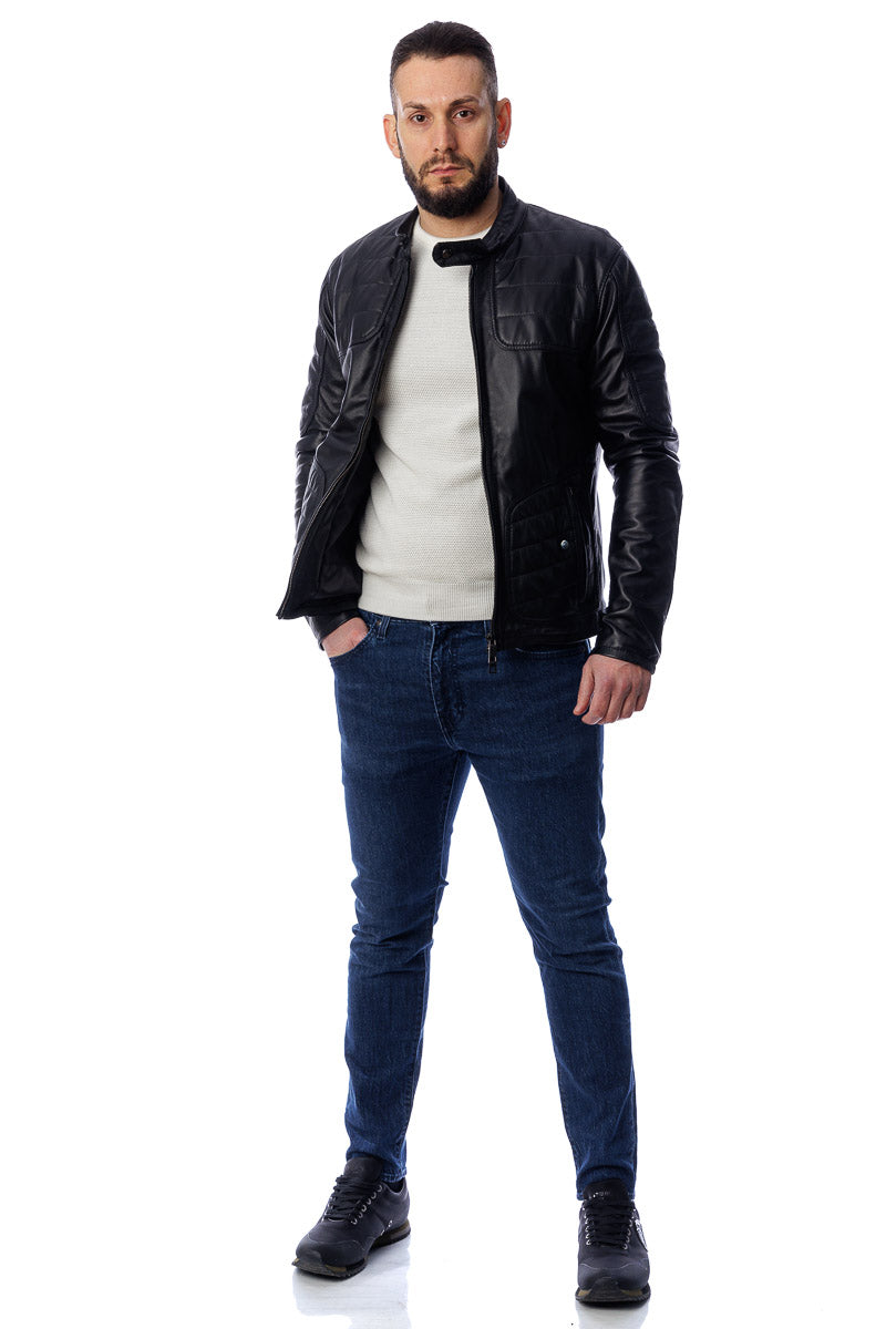 Giacca in pelle uomo con zip PIUMA nero