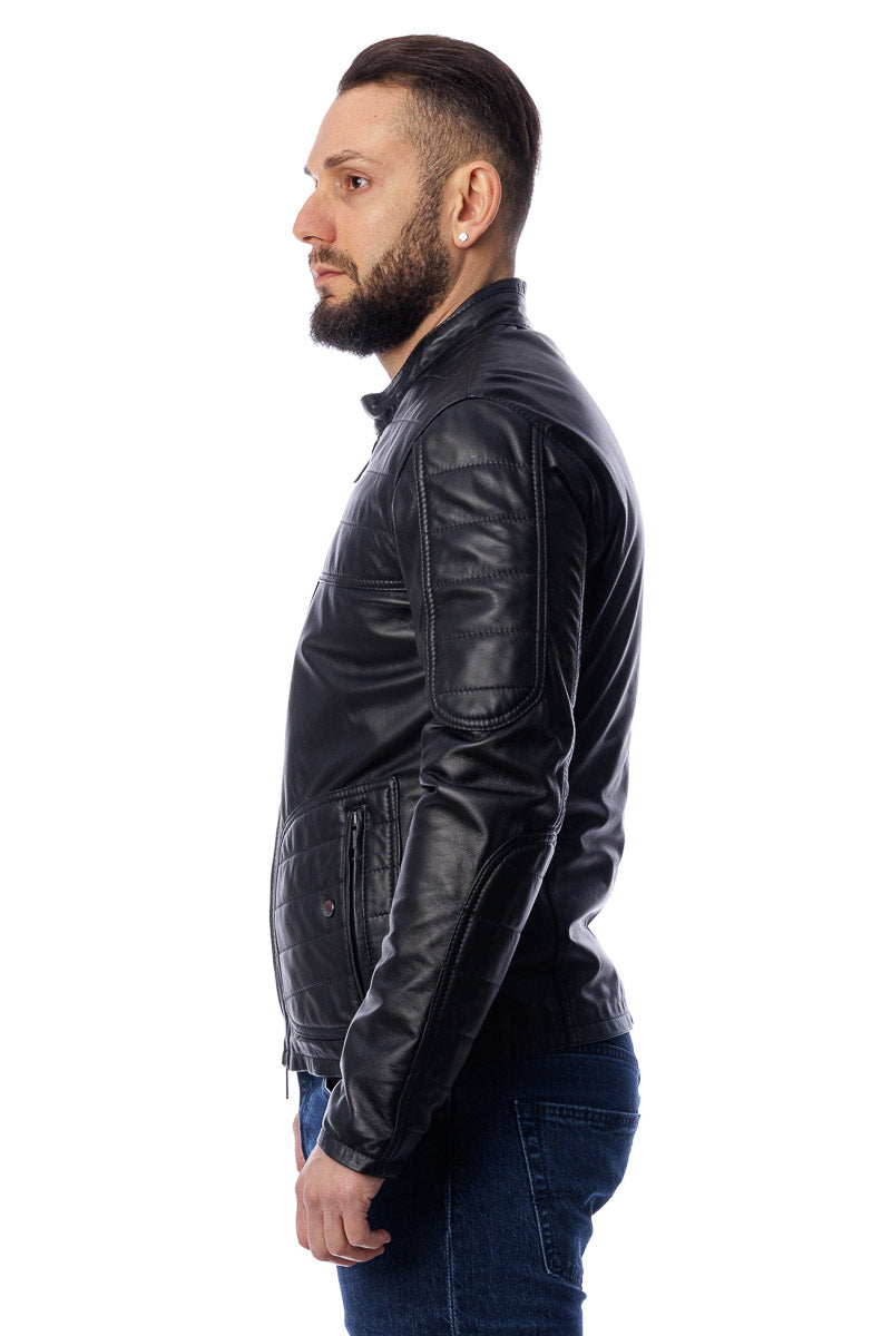 Giacca in pelle uomo con zip PIUMA nero