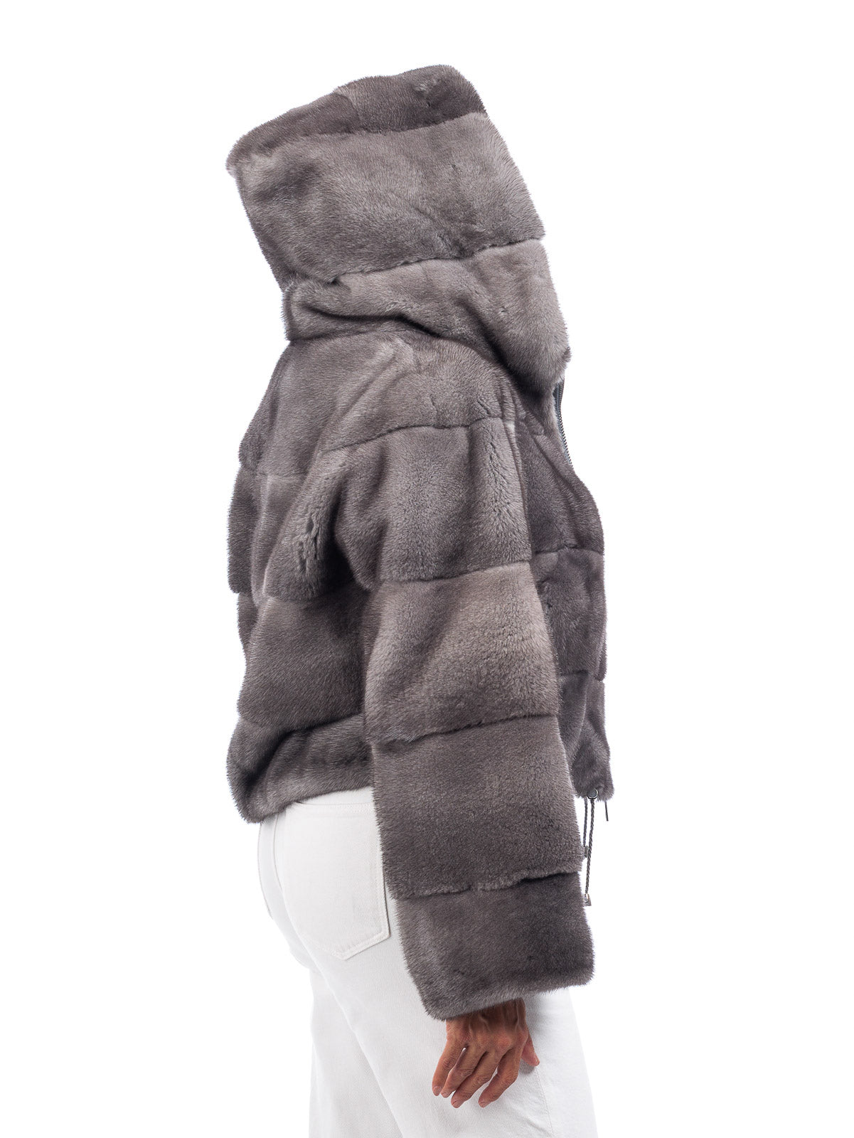 Giacca in pelliccia di Visone SILVER con cappuccio
