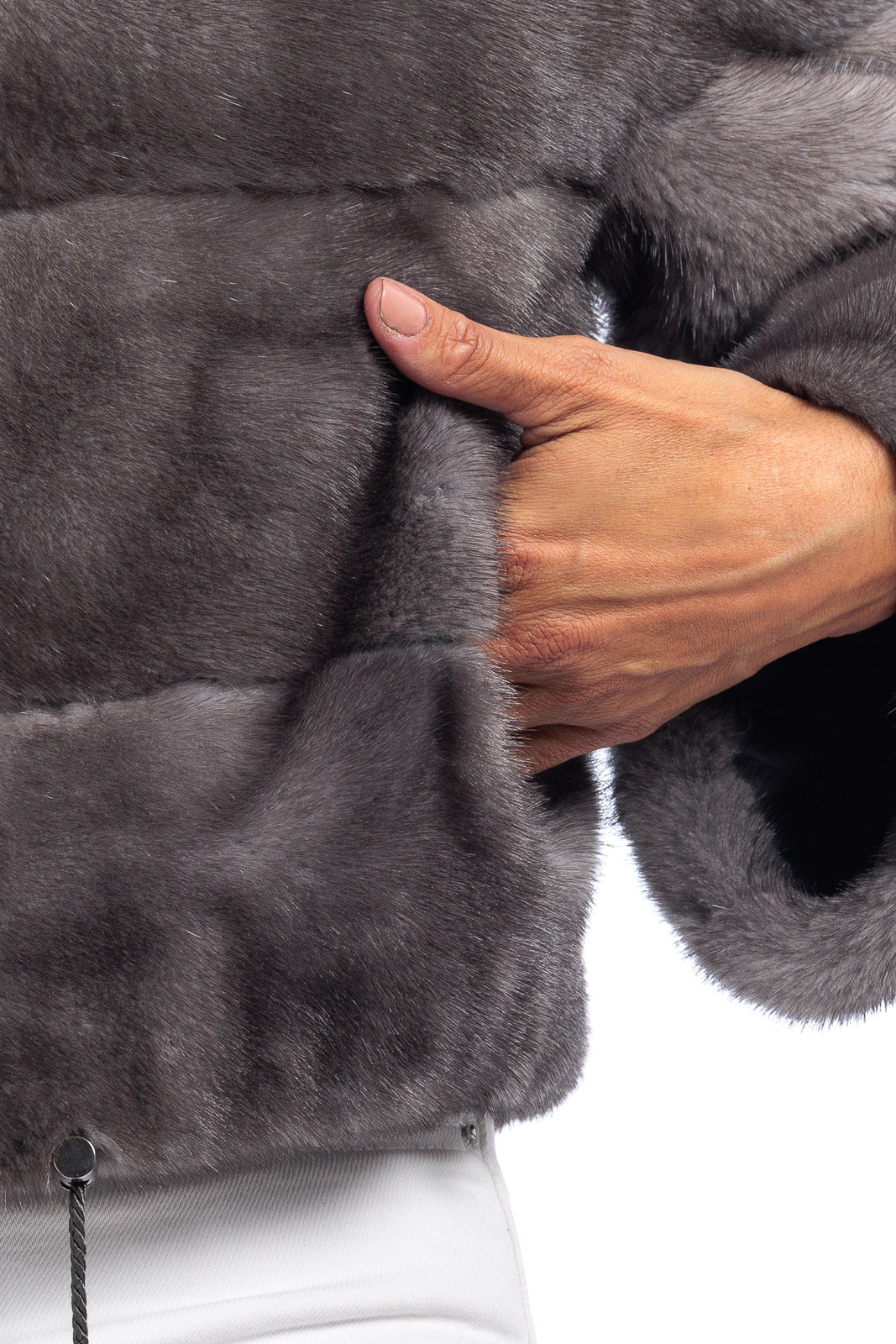 Giacca in pelliccia di Visone SILVER con cappuccio