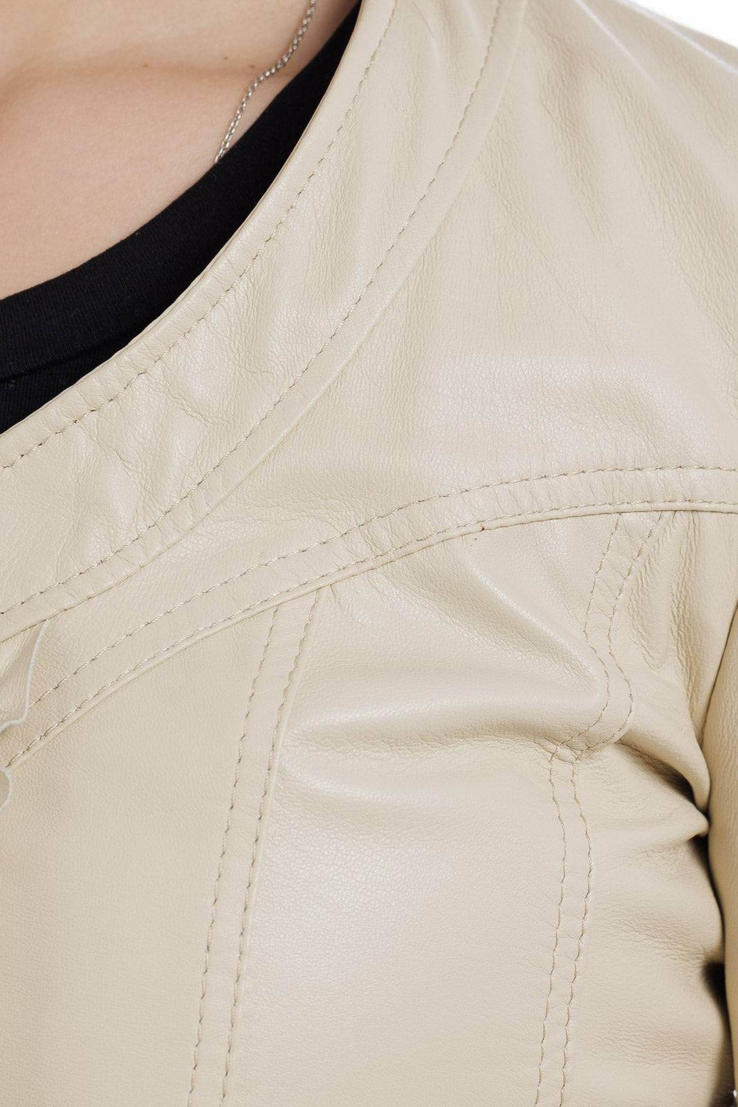 Giacca in vera pelle donna con zip e rush GATE panna