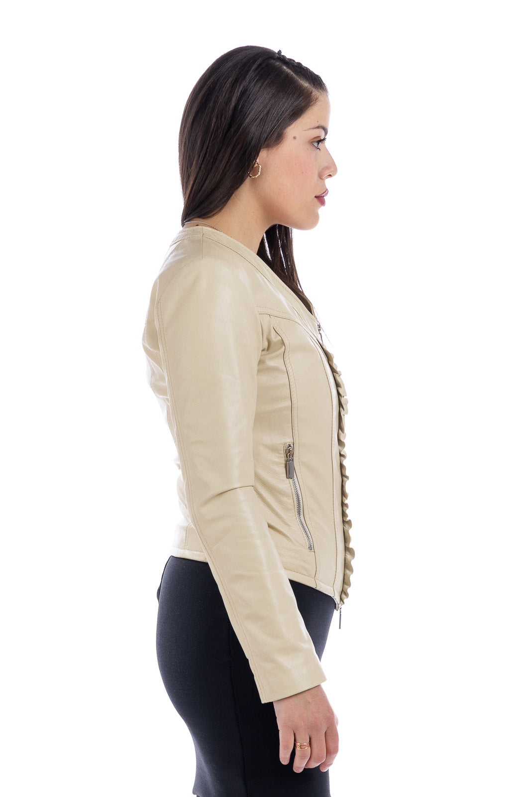 Giacca in vera pelle donna con zip e rush GATE panna
