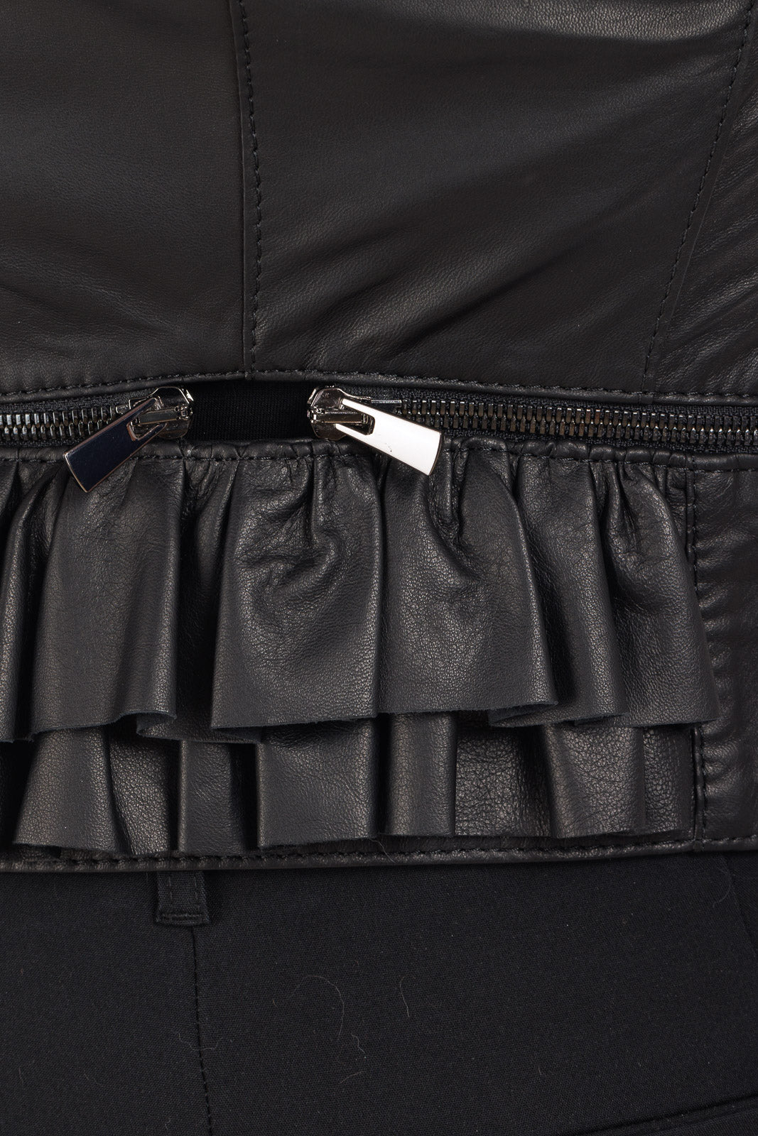 Giacca in vera pelle donna STAK con collo e polso in volpe nera