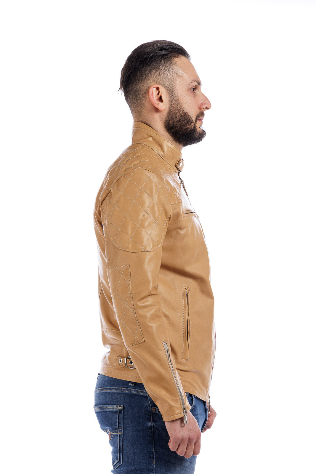 Giacca in vera pelle uomo con zip BEK sabbia