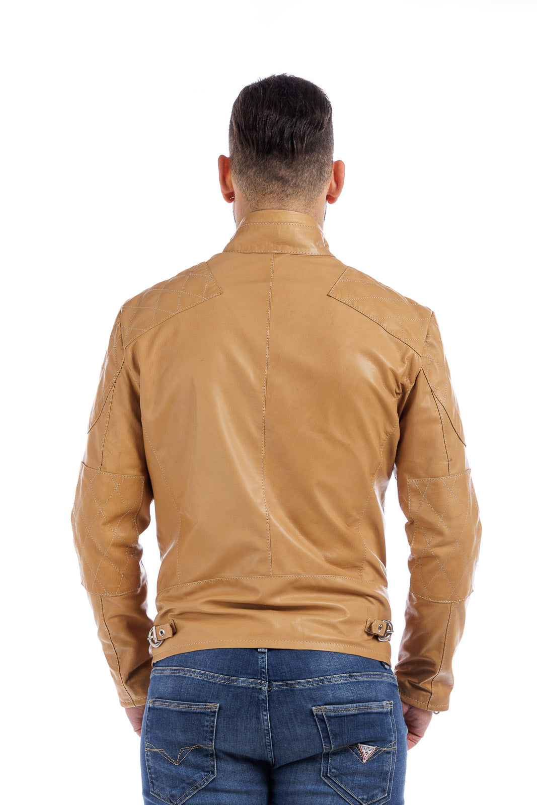 Giacca in vera pelle uomo con zip BEK sabbia