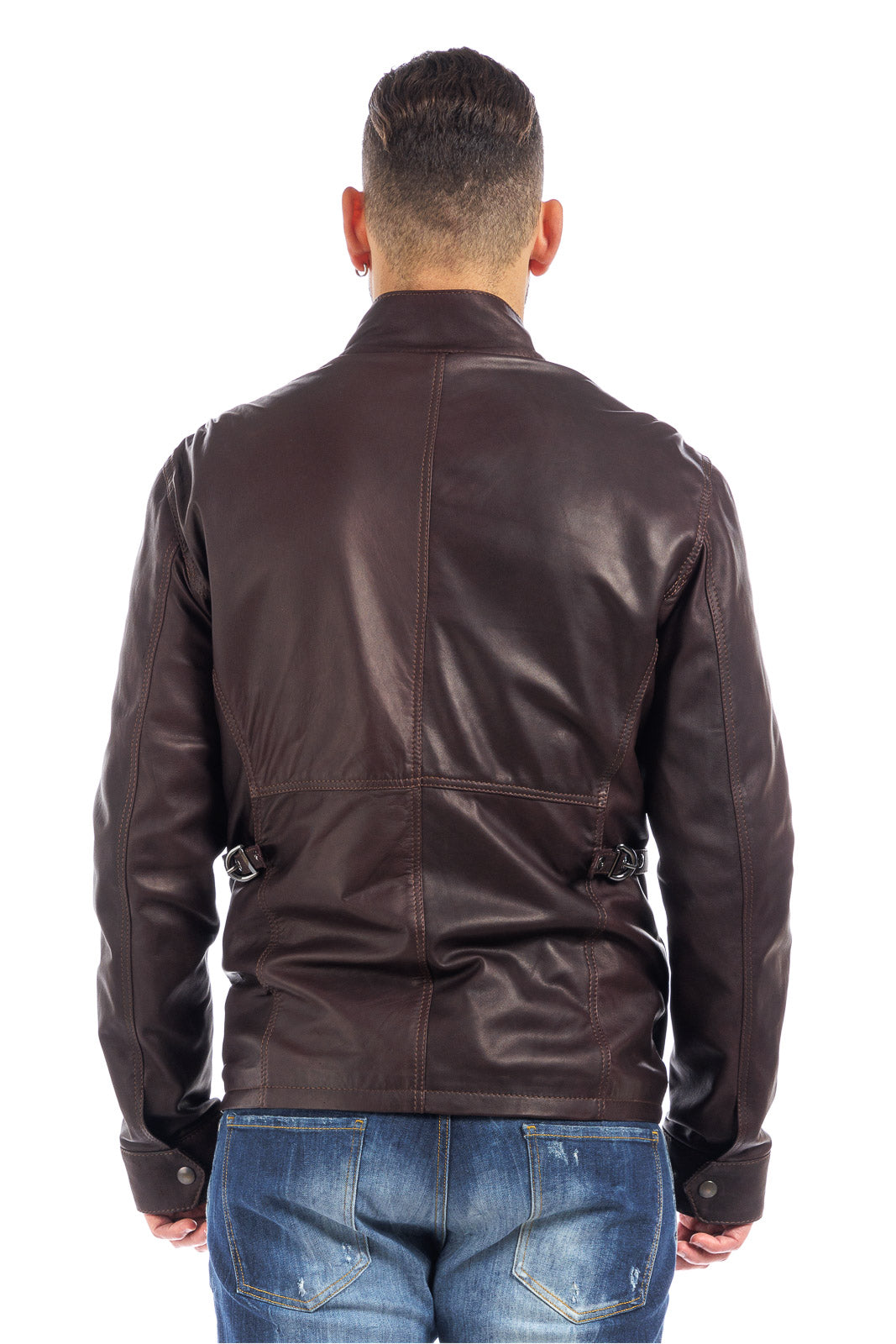 Giacca in vera pelle uomo con zip Bel sc marrone vinaccia